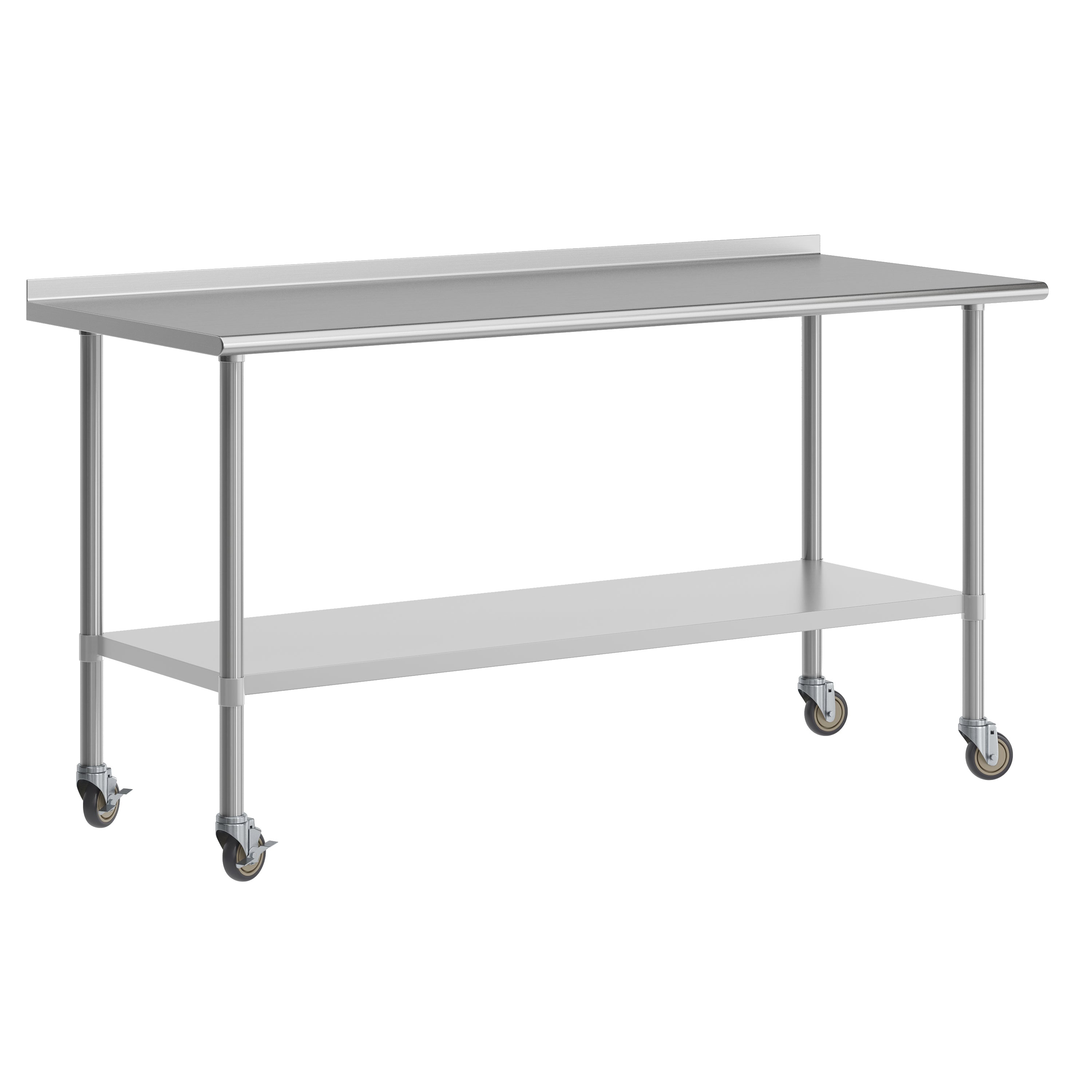Reader Portable Prep and Work Table with NSF Certified Stainless Steel Top Shelf, 1.5" Backsplash, Galvanized Steel Undershelf, 4 Casters, 2 Locking
