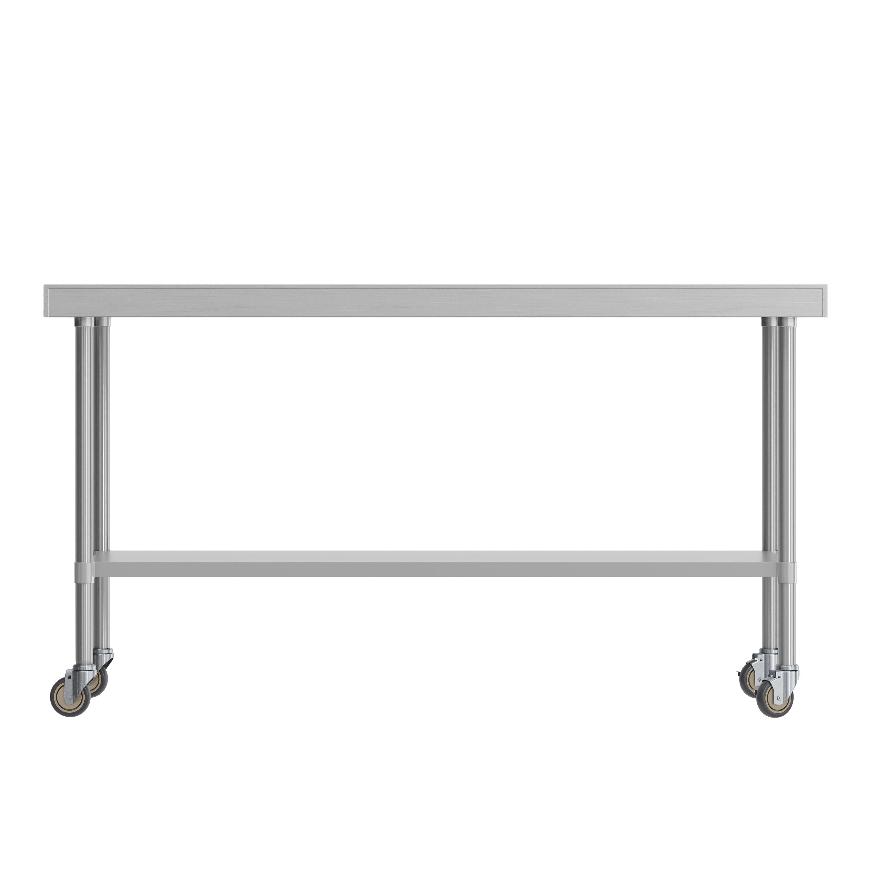 Reader Portable Prep and Work Table with NSF Certified Stainless Steel Top Shelf, 1.5" Backsplash, Galvanized Steel Undershelf, 4 Casters, 2 Locking
