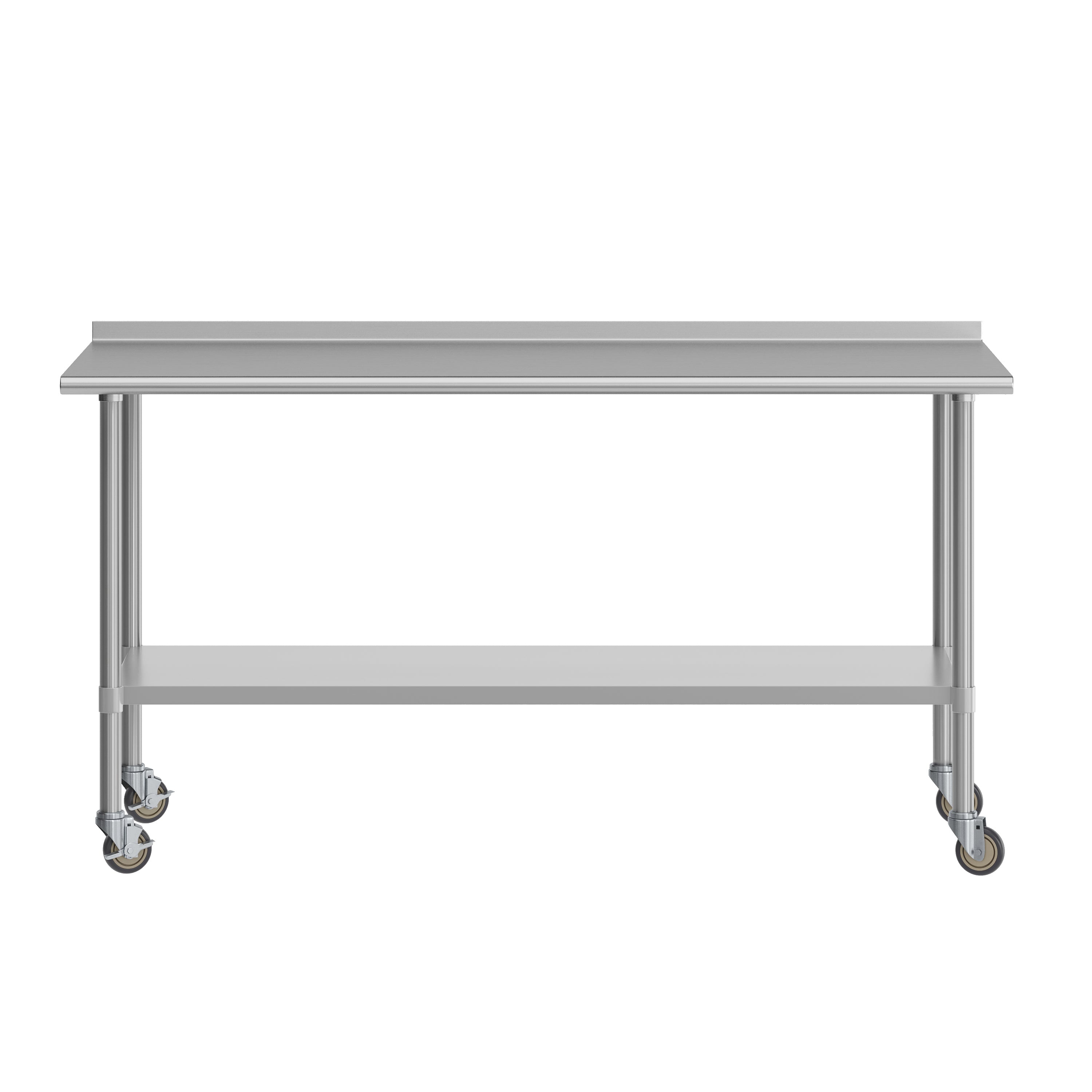 Reader Portable Prep and Work Table with NSF Certified Stainless Steel Top Shelf, 1.5" Backsplash, Galvanized Steel Undershelf, 4 Casters, 2 Locking