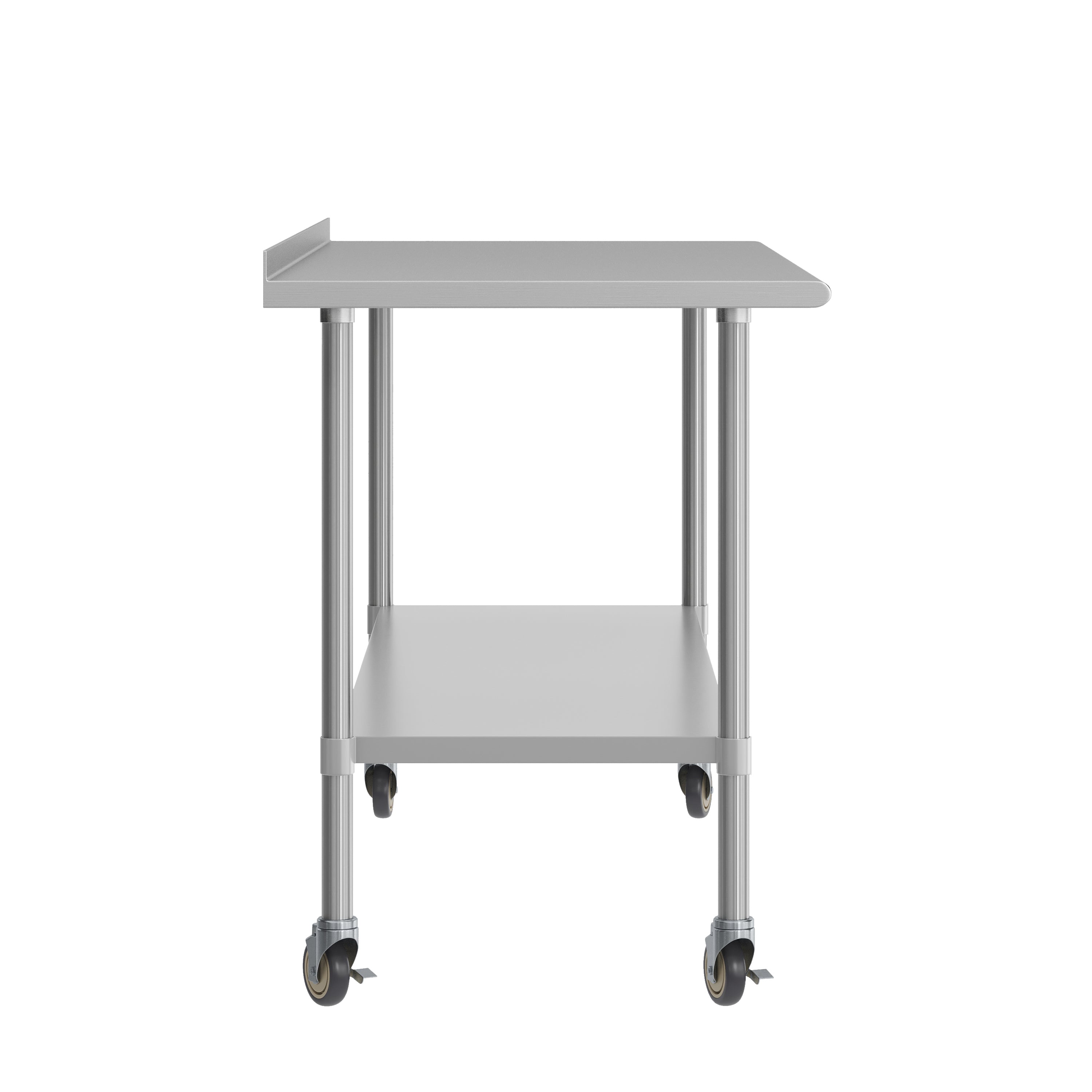 Reader Portable Prep and Work Table with NSF Certified Stainless Steel Top Shelf, 1.5" Backsplash, Galvanized Steel Undershelf, 4 Casters, 2 Locking