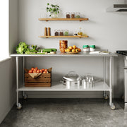 Reader Portable Prep and Work Table with NSF Certified Stainless Steel Top Shelf, 1.5" Backsplash, Galvanized Steel Undershelf, 4 Casters, 2 Locking
