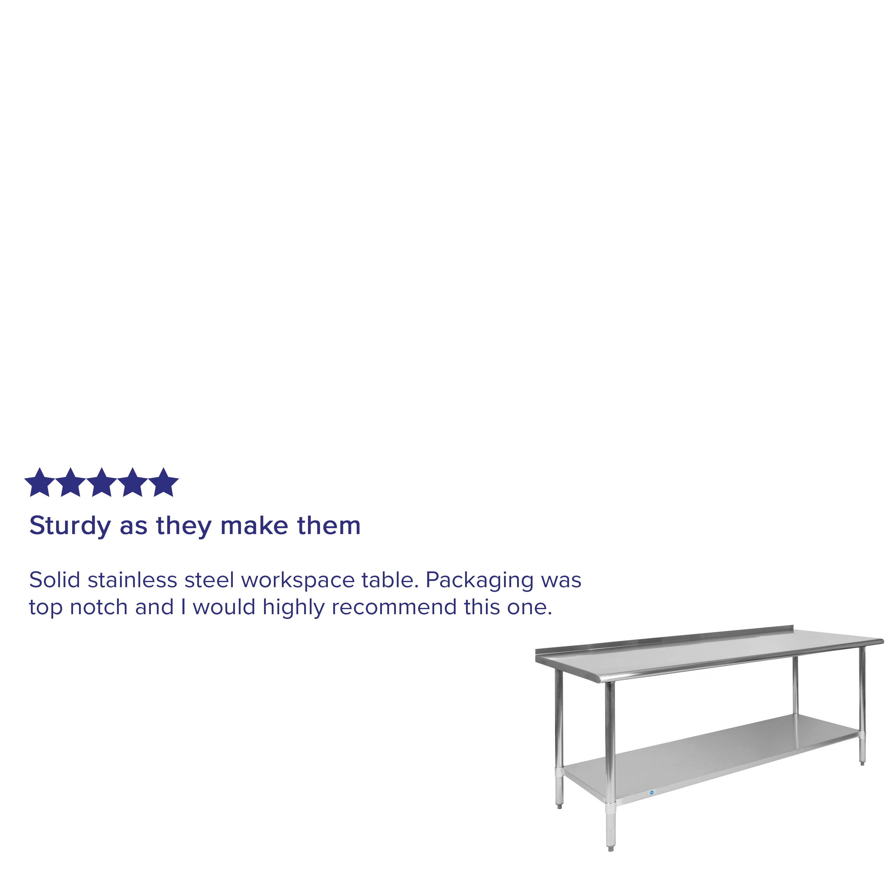 Reader Stainless Steel 18  Gauge Prep and Work Table with 1.5" Backsplash and Undershelf - NSF Certified - 72"W x 30"D x 36"H