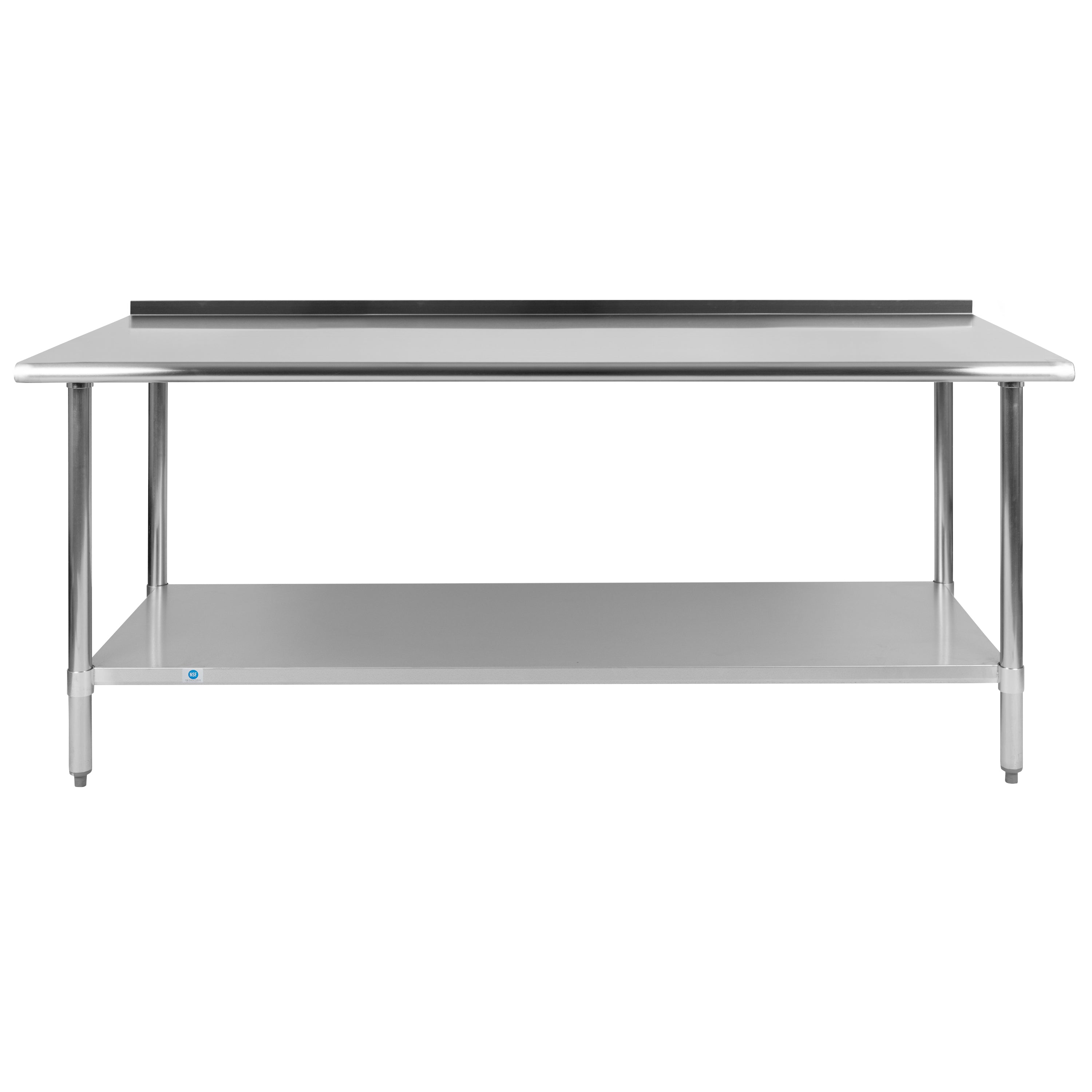 Reader Stainless Steel 18  Gauge Prep and Work Table with 1.5" Backsplash and Undershelf - NSF Certified - 72"W x 30"D x 36"H