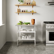 Reese 24x36 Portable Prep and Work Table with NSF Certified 18 Gauge Stainless Steel Top Shelf and 2 Adjustable Galvanized Steel Undershelves