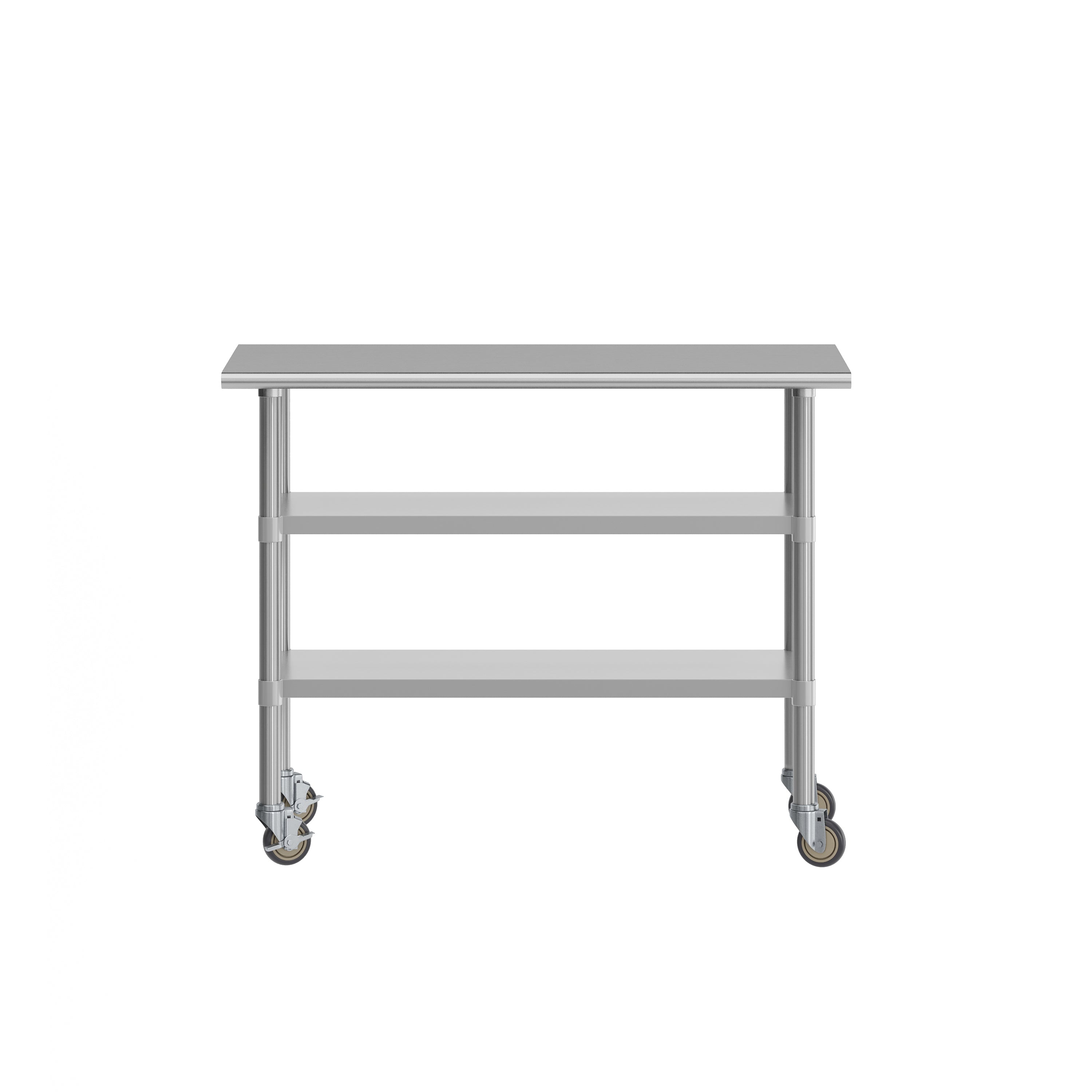 Rawcliffe NSF Certified Stainless Steel Prep and Work Table 24"x 48" with 2 Galvanized Steel Undershelves and 4 Casters with 2 Locking