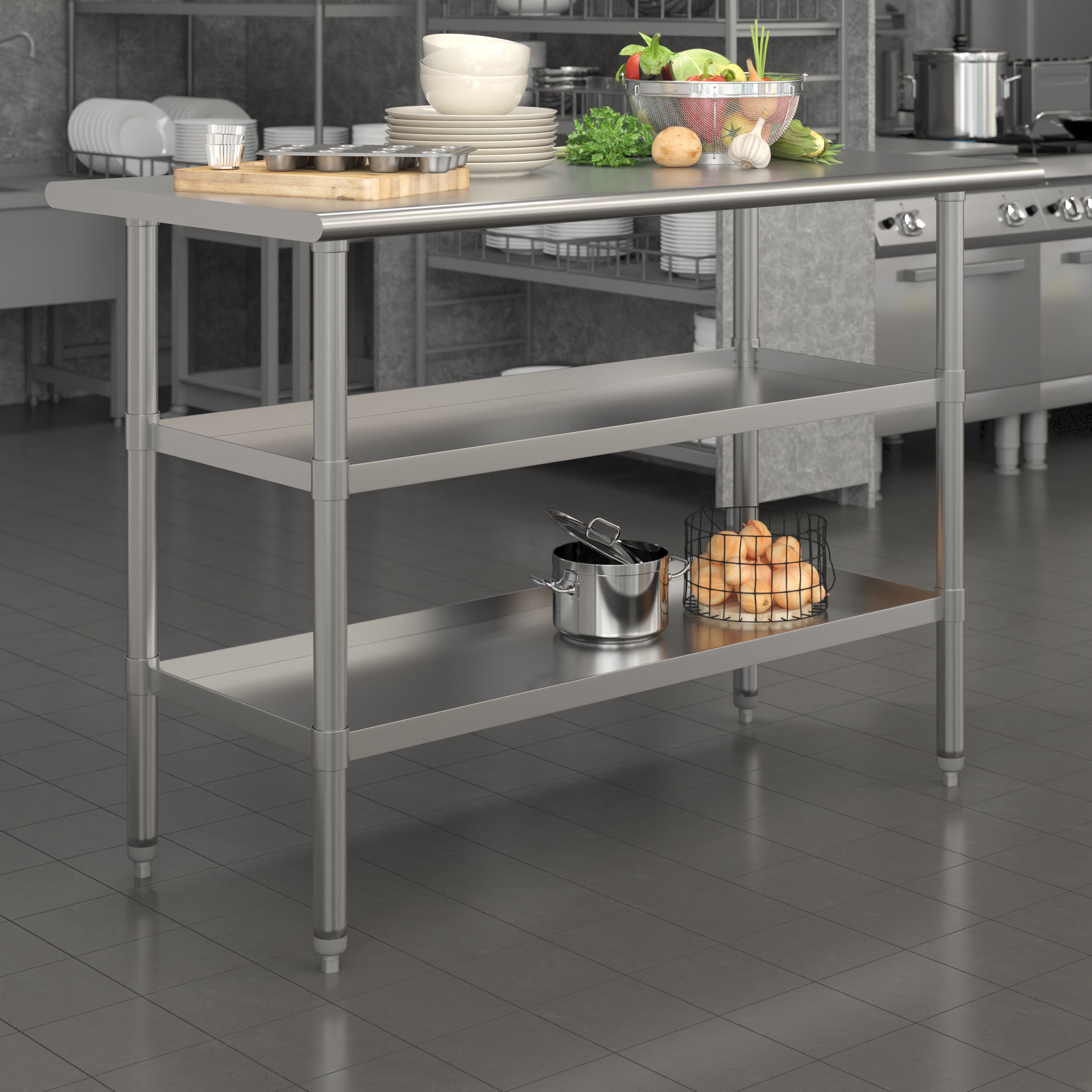 Hogan Stainless Steel 18 Gauge Work Table with 2 Undershelves - NSF Certified - 48"W x 24"D x 34.5"H