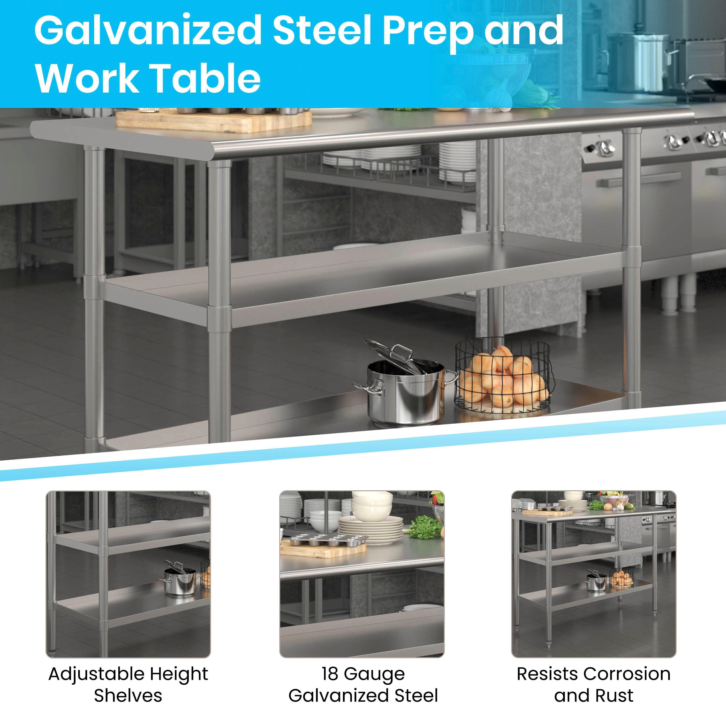 Hogan Stainless Steel 18 Gauge Work Table with 2 Undershelves - NSF Certified - 48"W x 24"D x 34.5"H