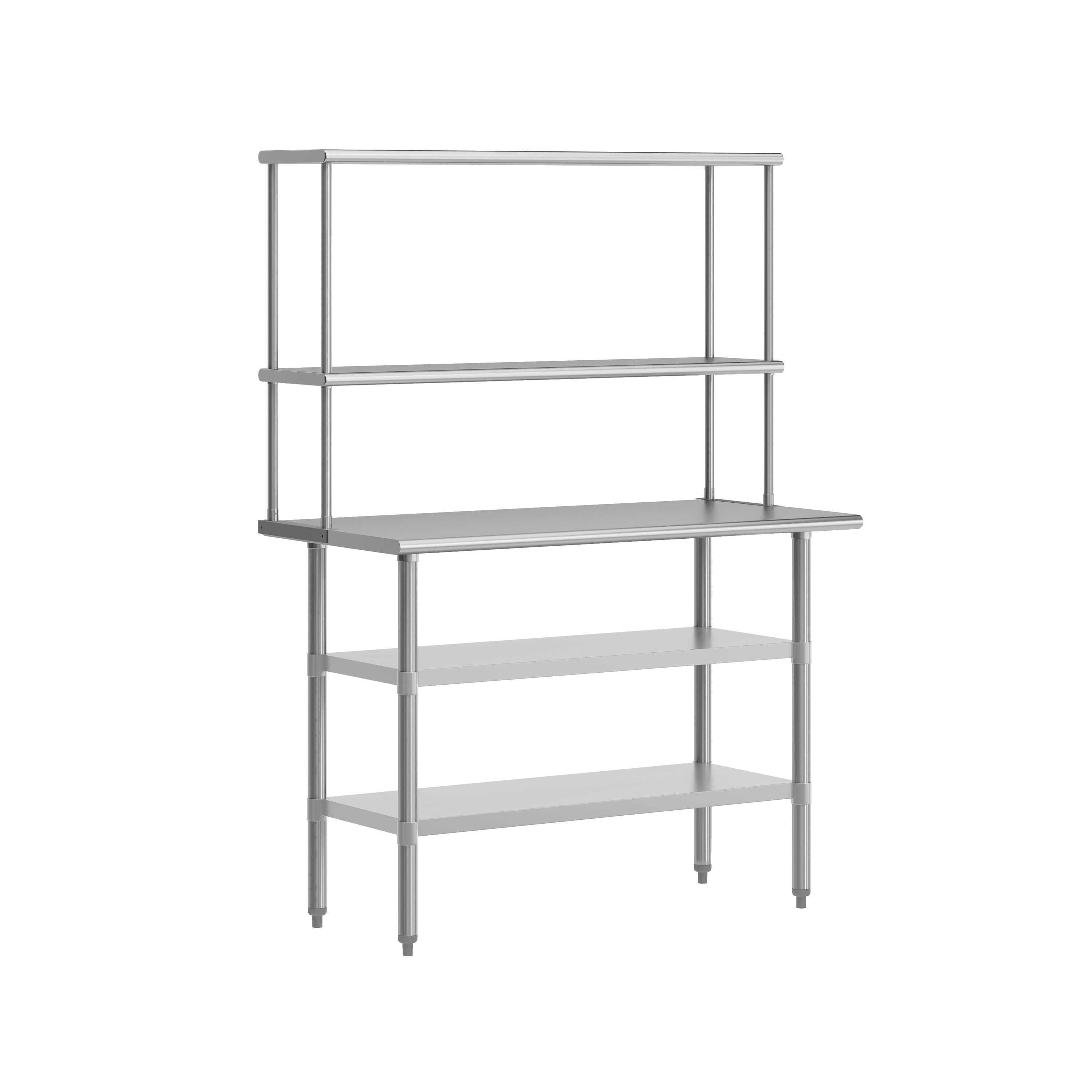 Rawcliffe Portable Prep and Work Table with NSF Certified 18 Gauge Stainless Steel Top Shelf and Double Overshelves, 2 Galvanized Steel Undershelves