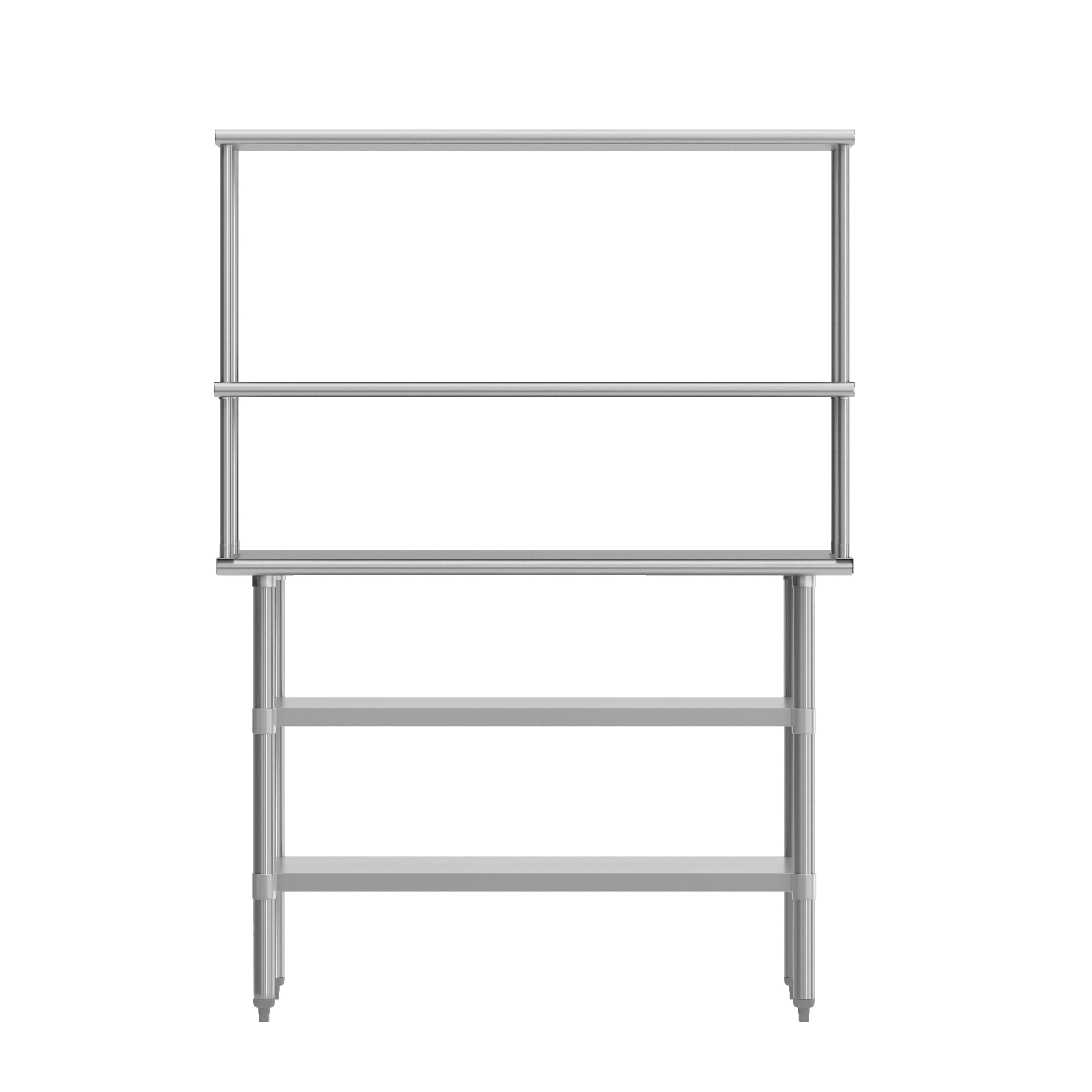 Rawcliffe Portable Prep and Work Table with NSF Certified 18 Gauge Stainless Steel Top Shelf and Double Overshelves, 2 Galvanized Steel Undershelves