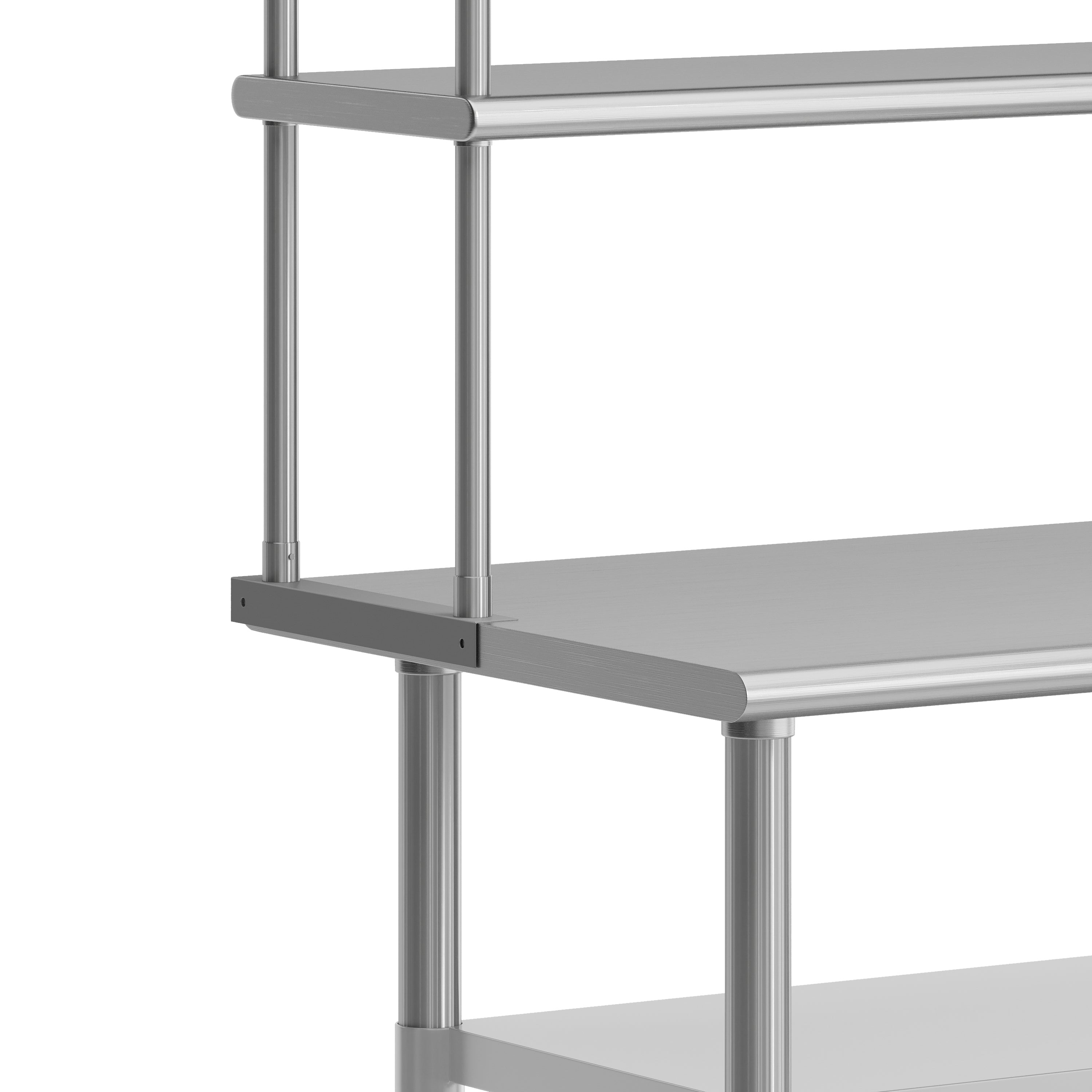 Rawcliffe Portable Prep and Work Table with NSF Certified 18 Gauge Stainless Steel Top Shelf and Double Overshelves, 2 Galvanized Steel Undershelves