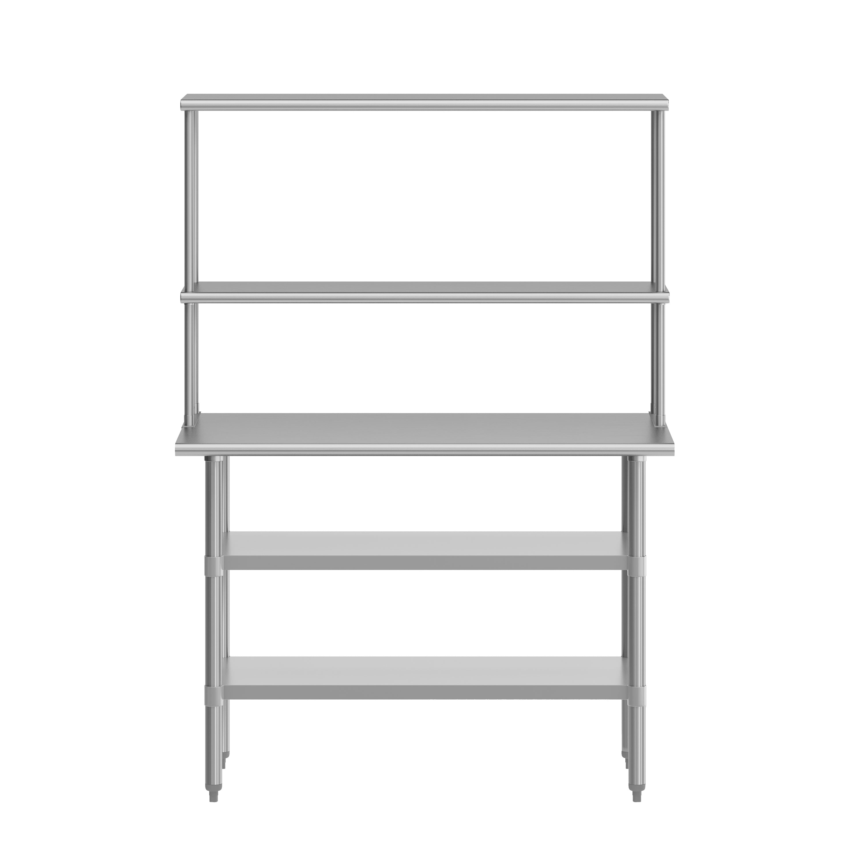 Rawcliffe Portable Prep and Work Table with NSF Certified 18 Gauge Stainless Steel Top Shelf and Double Overshelves, 2 Galvanized Steel Undershelves