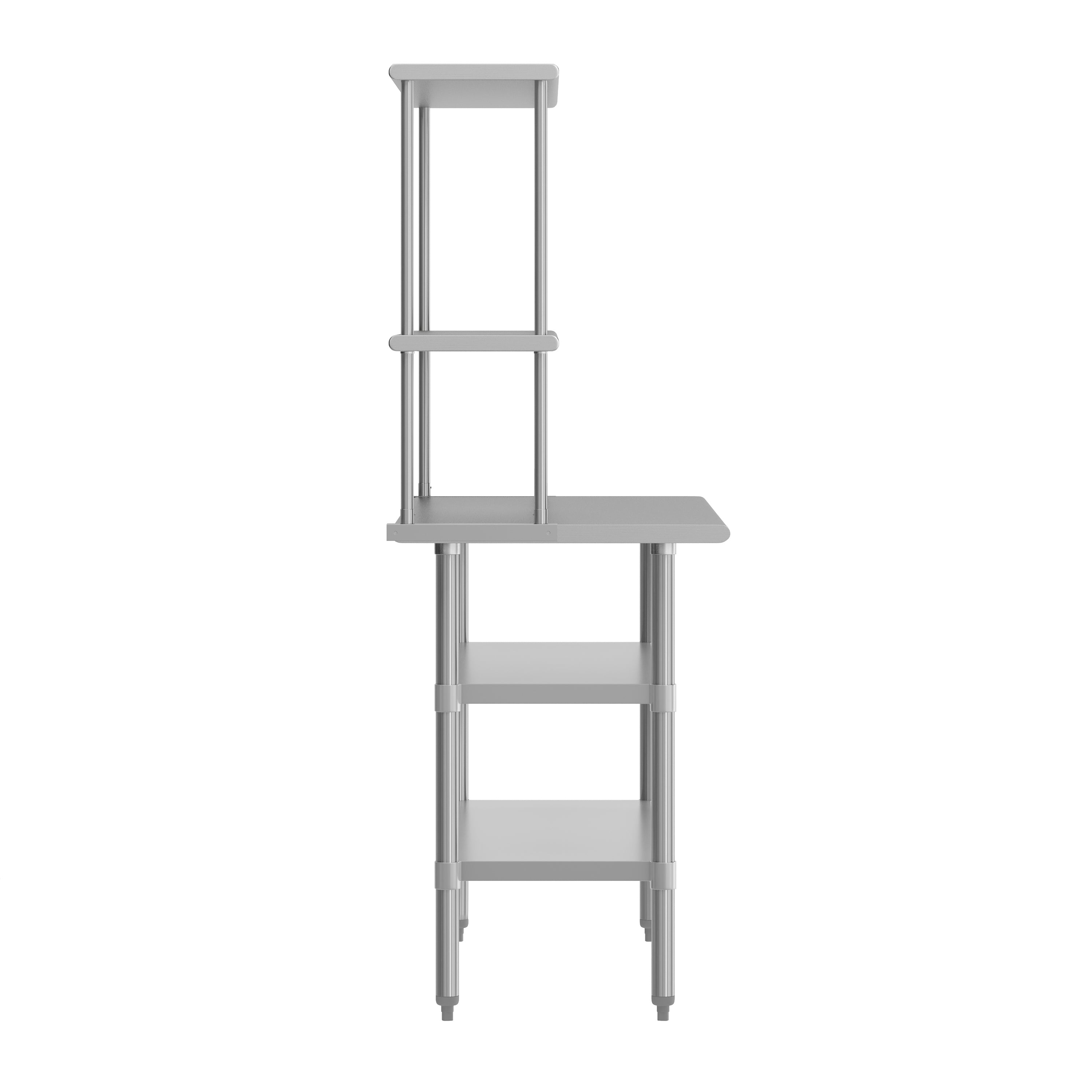 Rawcliffe Portable Prep and Work Table with NSF Certified 18 Gauge Stainless Steel Top Shelf and Double Overshelves, 2 Galvanized Steel Undershelves