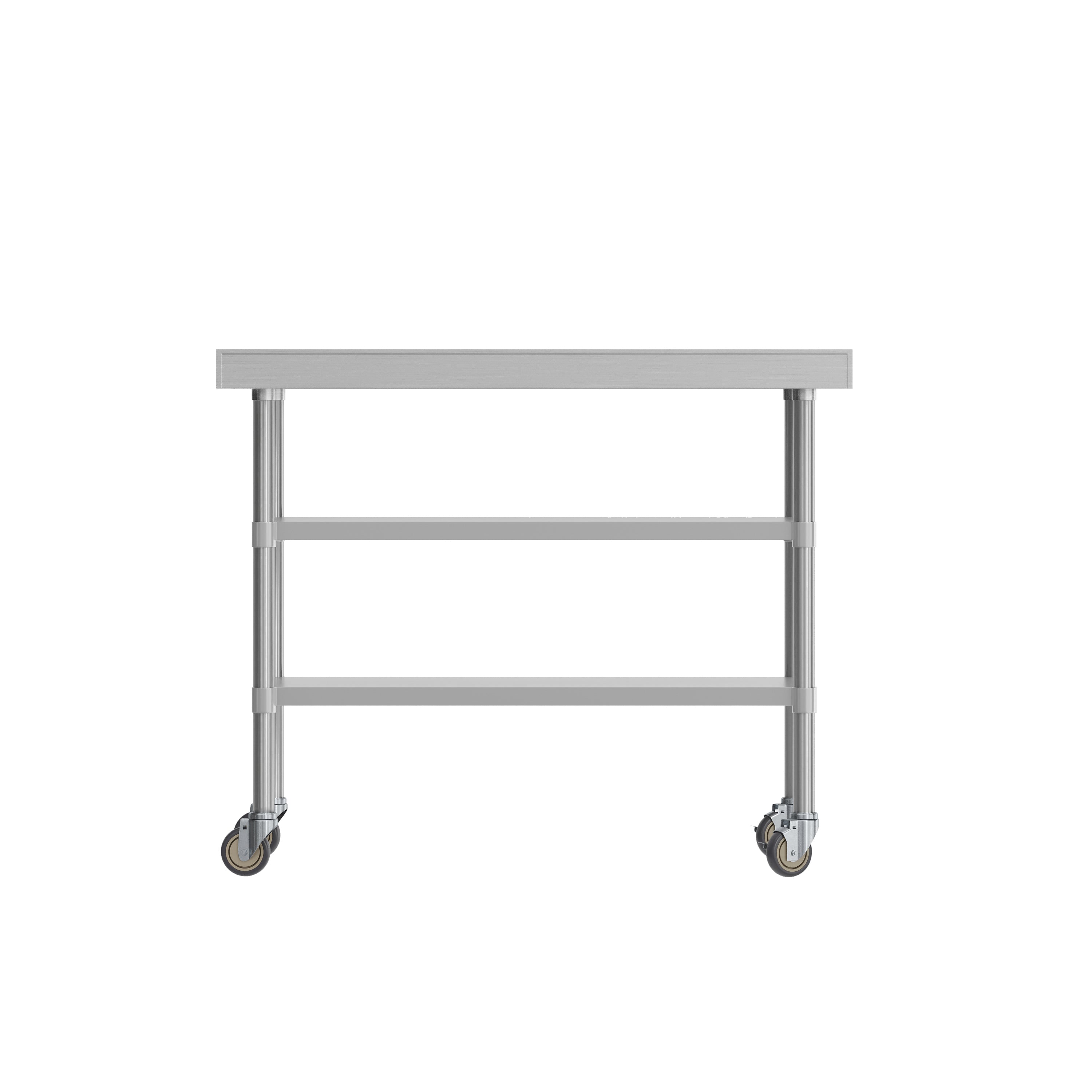 Rawcliffe NSF Certified Stainless Steel Prep and Work Table 24"x 48" with 1.5" Backsplash, 2 Galvanized Steel Undershelves and 4 Casters, 2 Locking