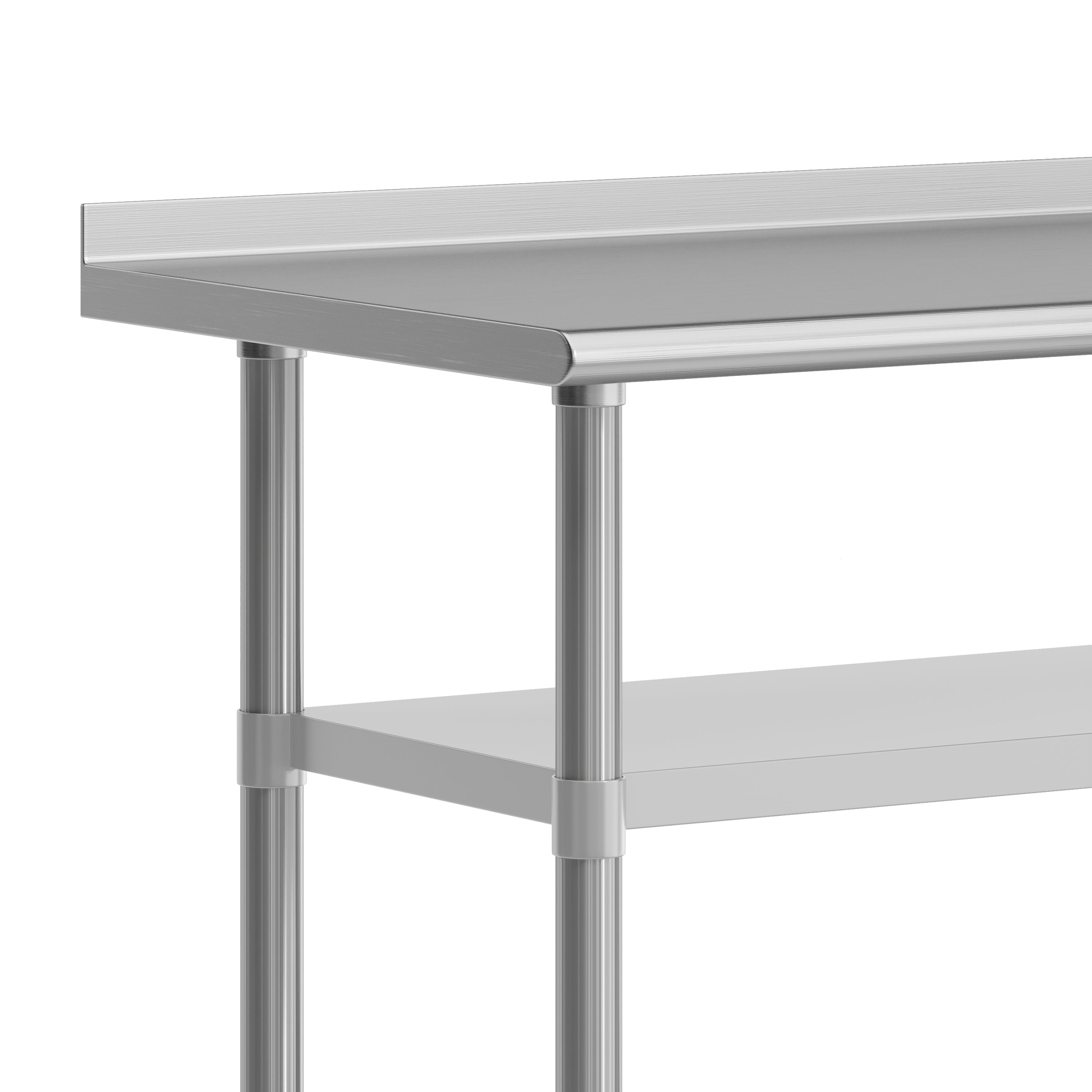 Rawcliffe NSF Certified Stainless Steel Prep and Work Table 24"x 48" with 1.5" Backsplash, 2 Galvanized Steel Undershelves and 4 Casters, 2 Locking