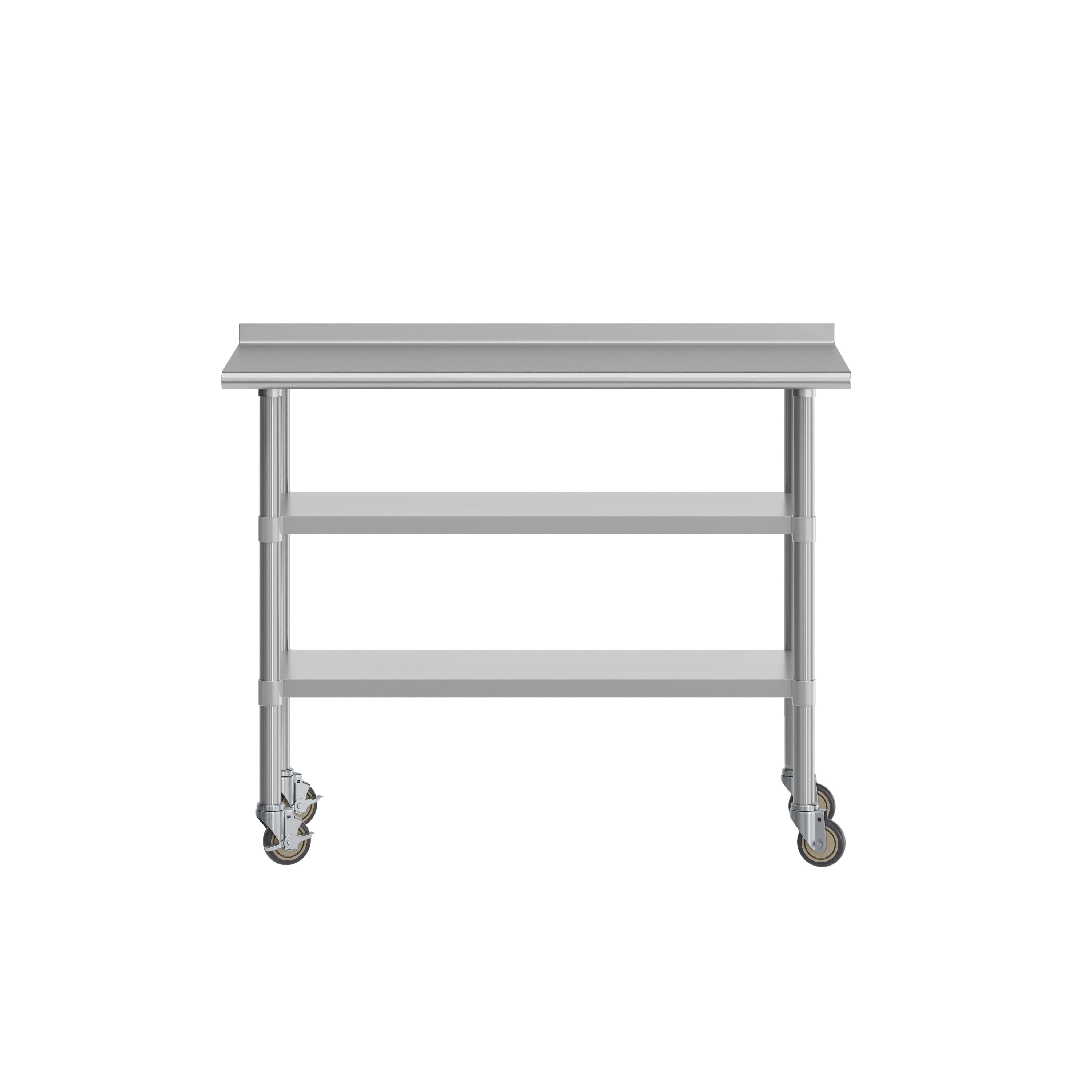Rawcliffe NSF Certified Stainless Steel Prep and Work Table 24"x 48" with 1.5" Backsplash, 2 Galvanized Steel Undershelves and 4 Casters, 2 Locking