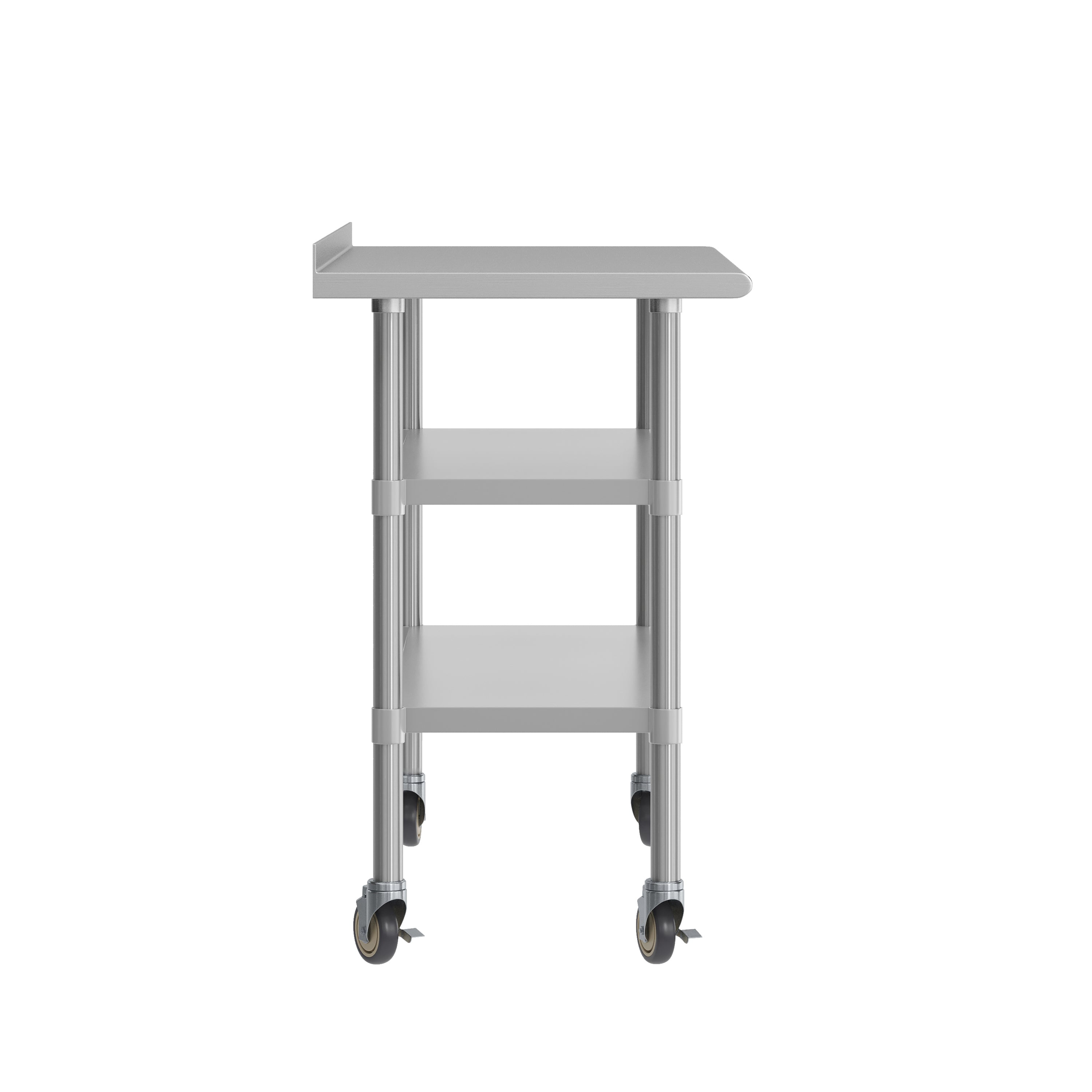 Rawcliffe NSF Certified Stainless Steel Prep and Work Table 24"x 48" with 1.5" Backsplash, 2 Galvanized Steel Undershelves and 4 Casters, 2 Locking