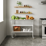 Rawcliffe NSF Certified Stainless Steel Prep and Work Table 24"x 48" with 1.5" Backsplash, 2 Galvanized Steel Undershelves and 4 Casters, 2 Locking