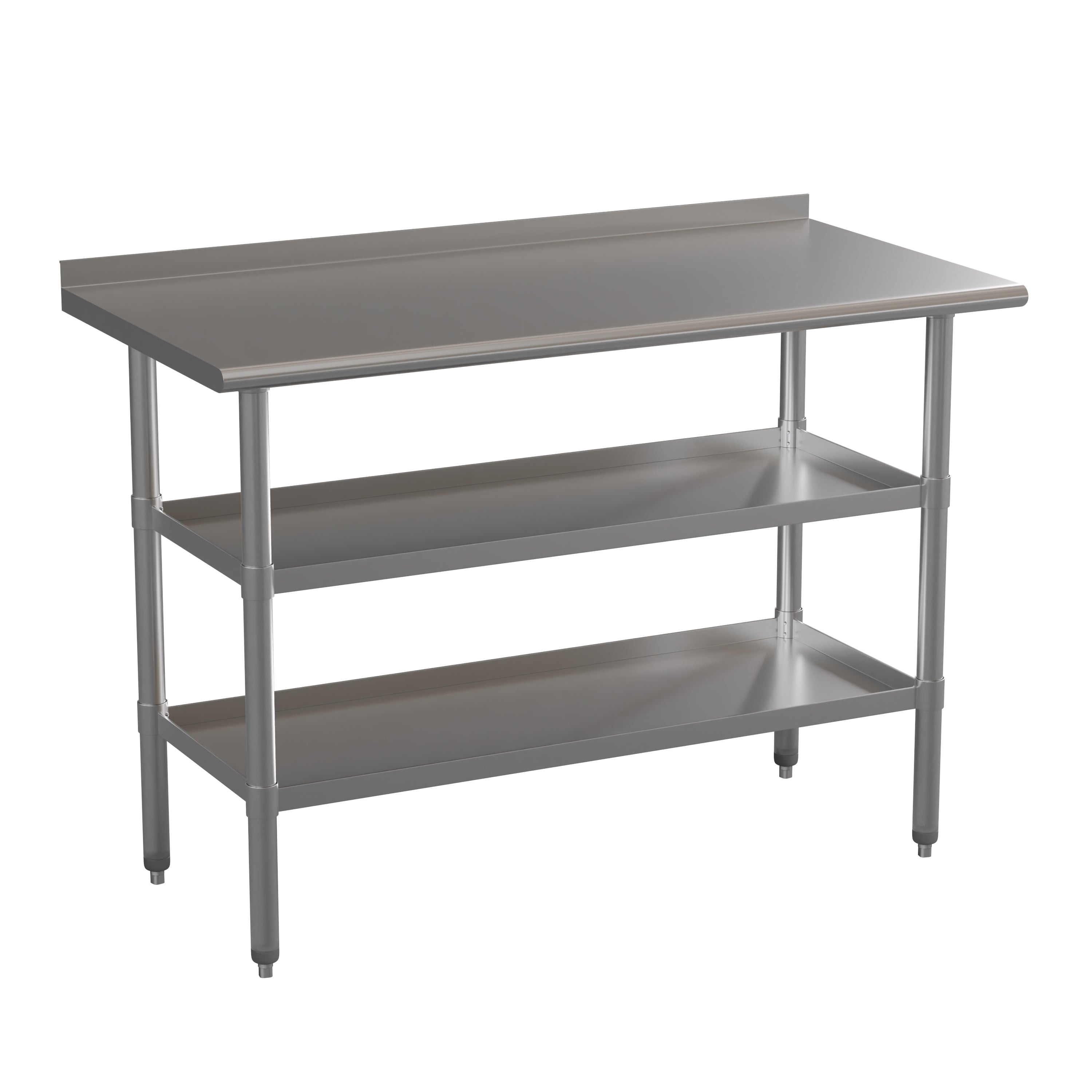 Hogan Stainless Steel 18 Gauge Work Table with 1.5" Backsplash and 2 Undershelves - 48"W x 24"D x 36"H, NSF