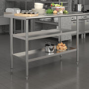 Hogan Stainless Steel 18 Gauge Work Table with 1.5" Backsplash and 2 Undershelves - 48"W x 24"D x 36"H, NSF