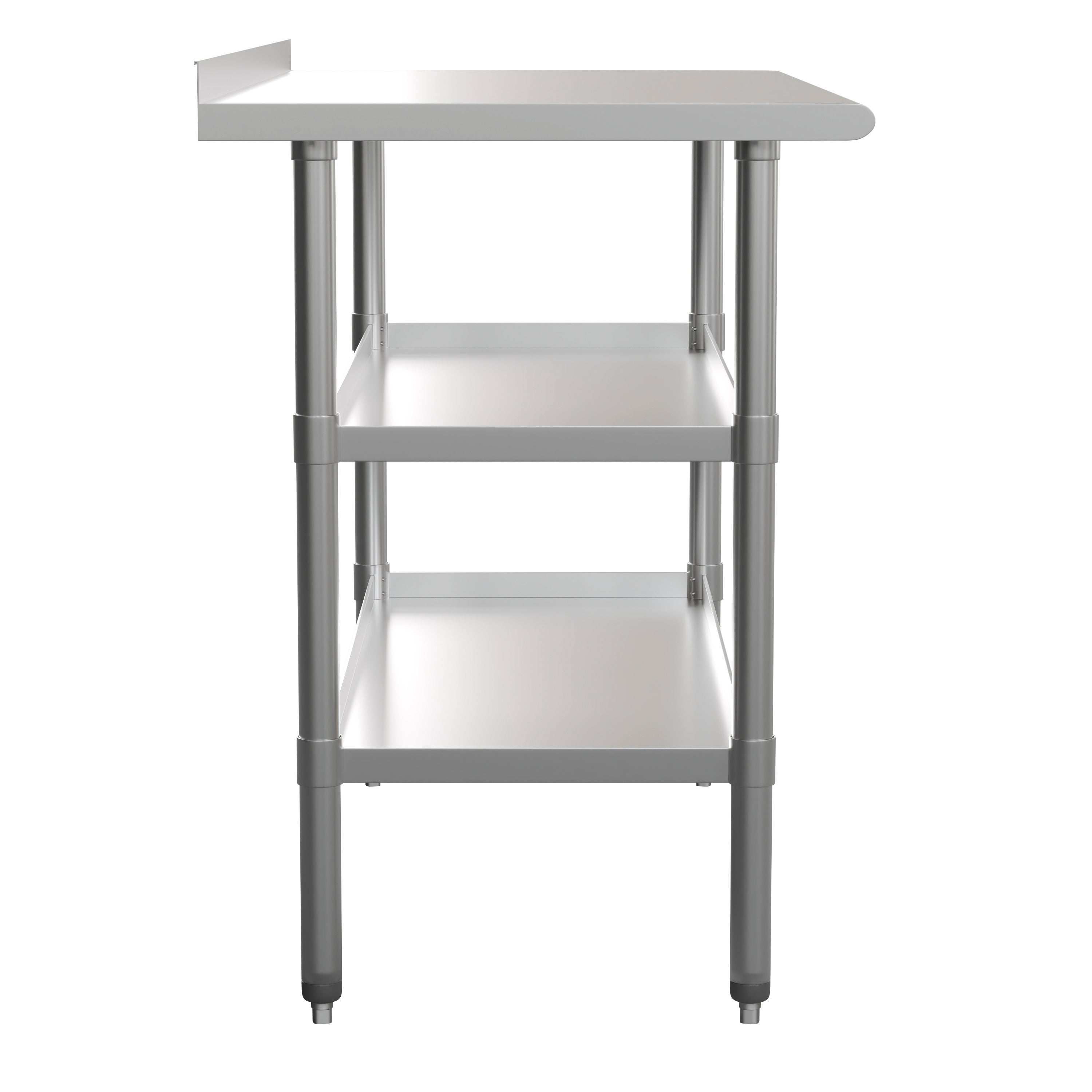 Hogan Stainless Steel 18 Gauge Work Table with 1.5" Backsplash and 2 Undershelves - 48"W x 24"D x 36"H, NSF