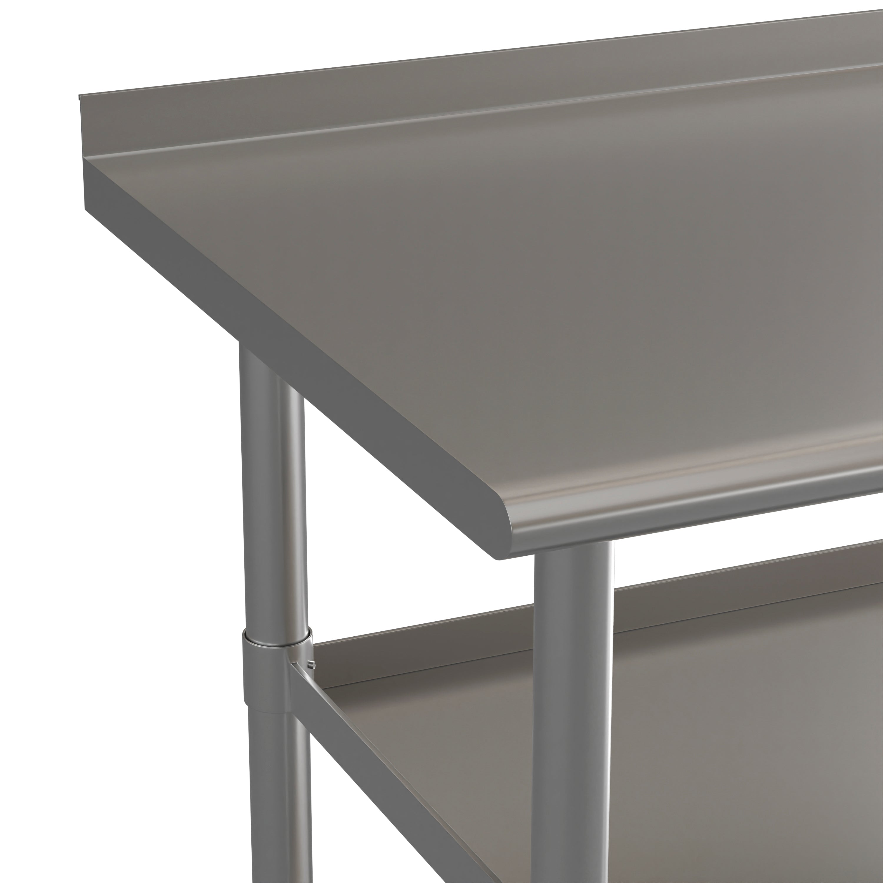 Hogan Stainless Steel 18 Gauge Work Table with 1.5" Backsplash and 2 Undershelves - 48"W x 24"D x 36"H, NSF