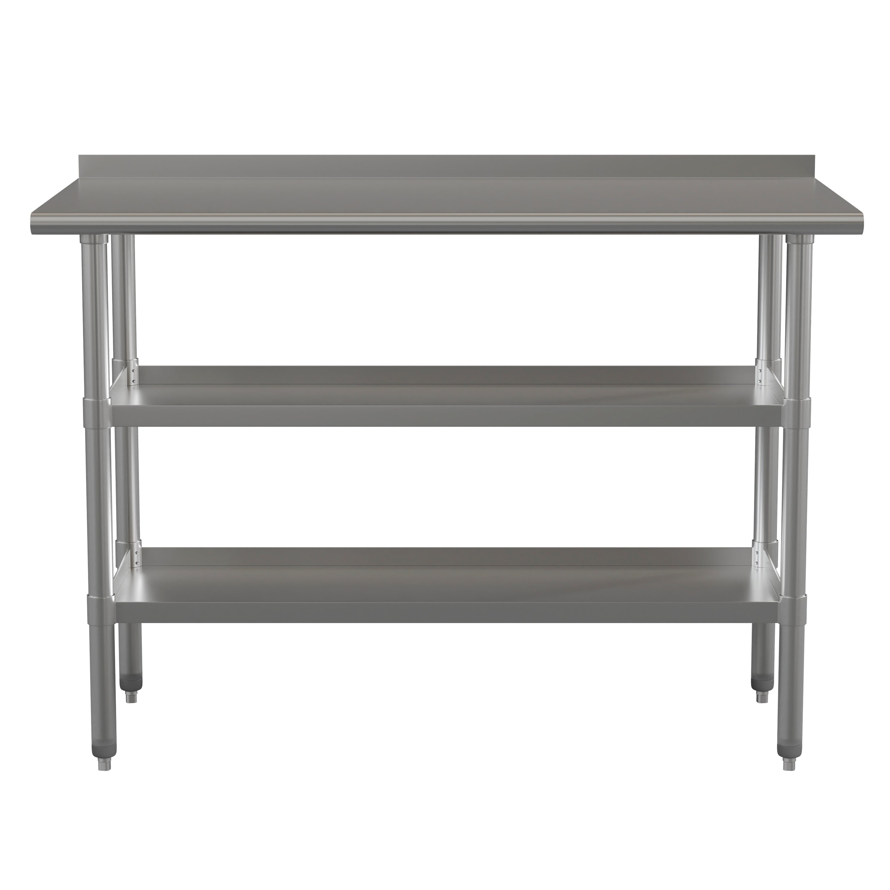 Hogan Stainless Steel 18 Gauge Work Table with 1.5" Backsplash and 2 Undershelves - 48"W x 24"D x 36"H, NSF