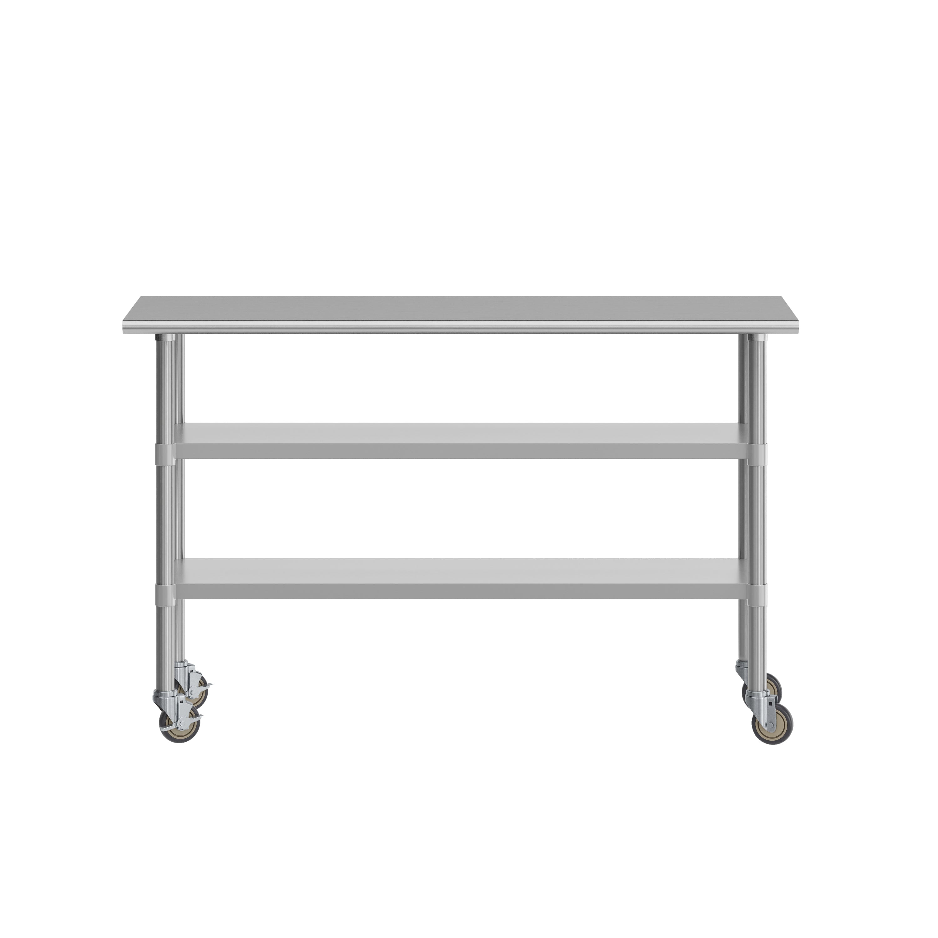 Reese NSF Certified Stainless Steel Prep and Work Table 24"x 60" with 2 Galvanized Steel Undershelves and 4 Casters, Heavy Duty Food Prep Worktable