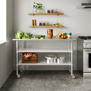 Reese NSF Certified Stainless Steel Prep and Work Table 24"x 60" with 2 Galvanized Steel Undershelves and 4 Casters, Heavy Duty Food Prep Worktable