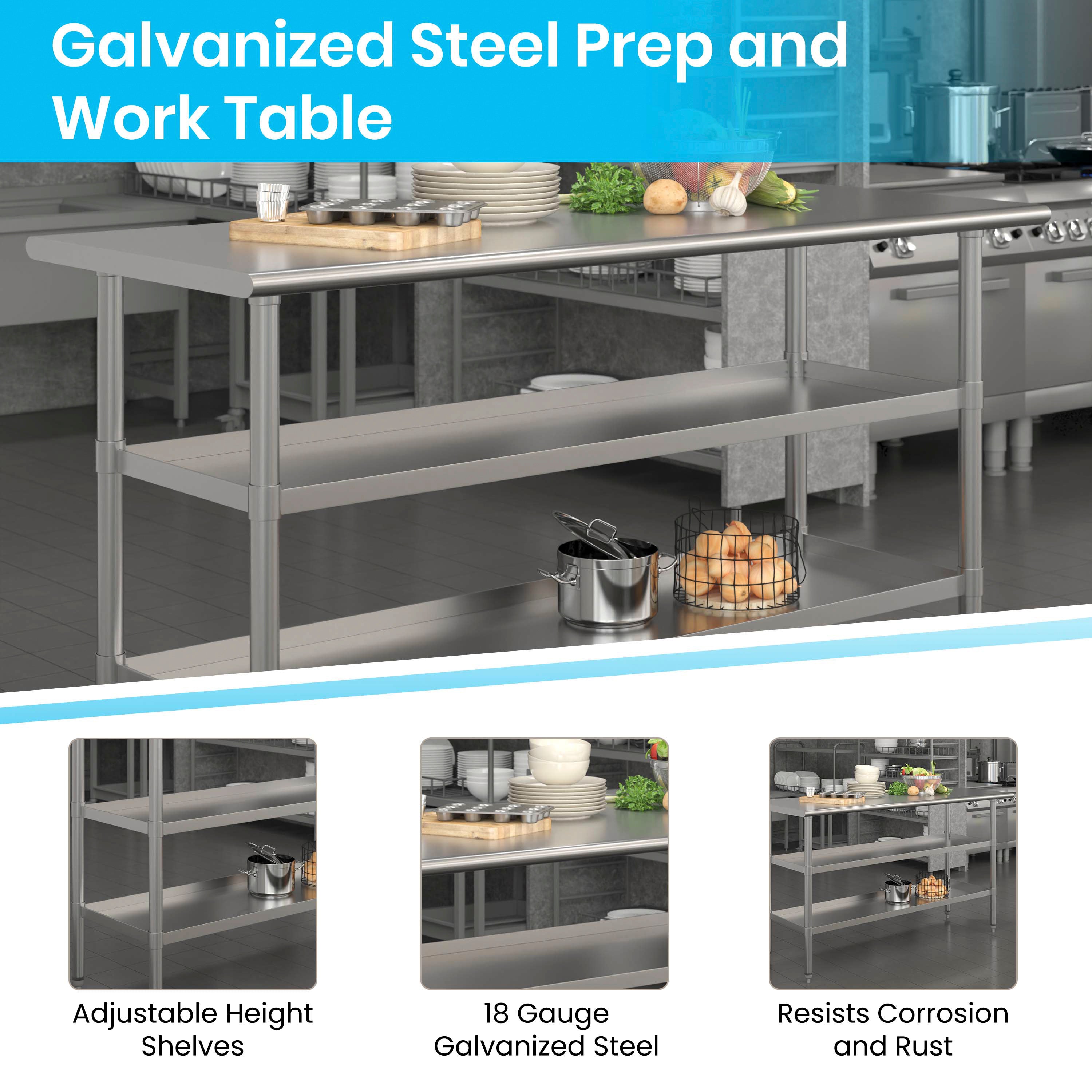 Randolph Stainless Steel 18 Gauge Work Table with 2 Undershelves - 60"W x 24"D x 34.5"H, NSF