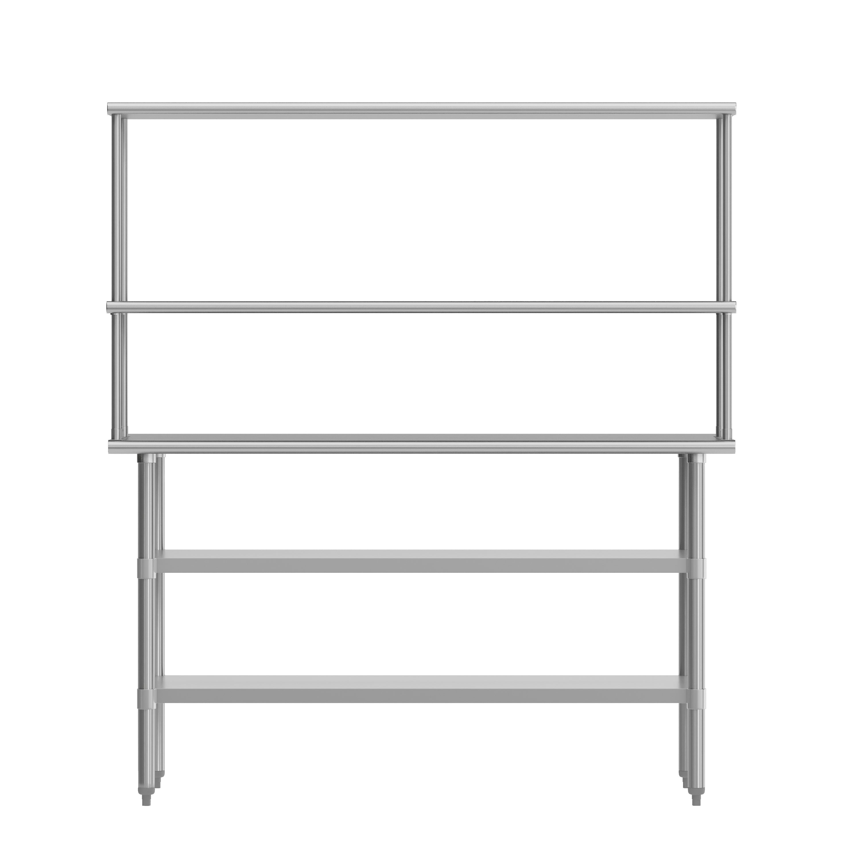 Reese Portable Prep and Work Table with NSF Certified 18 Gauge Stainless Steel Top Shelf and Double Overshelves, 2 Galvanized Steel Undershelves
