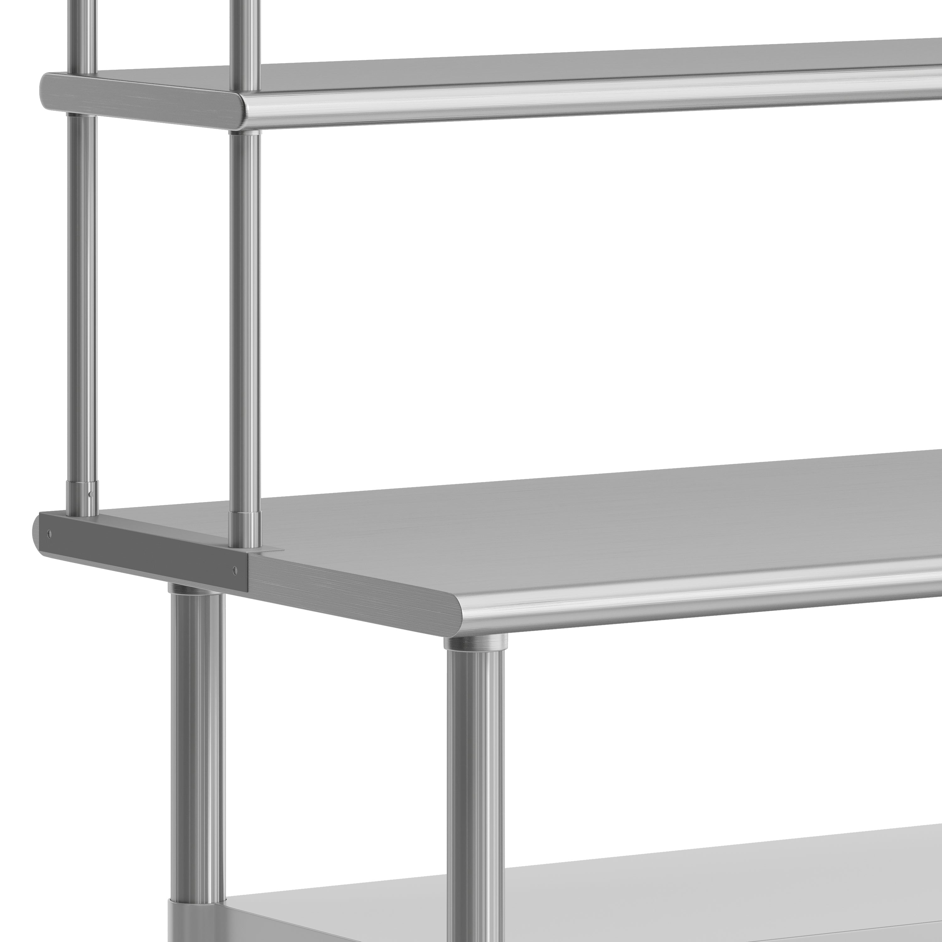 Reese Portable Prep and Work Table with NSF Certified 18 Gauge Stainless Steel Top Shelf and Double Overshelves, 2 Galvanized Steel Undershelves