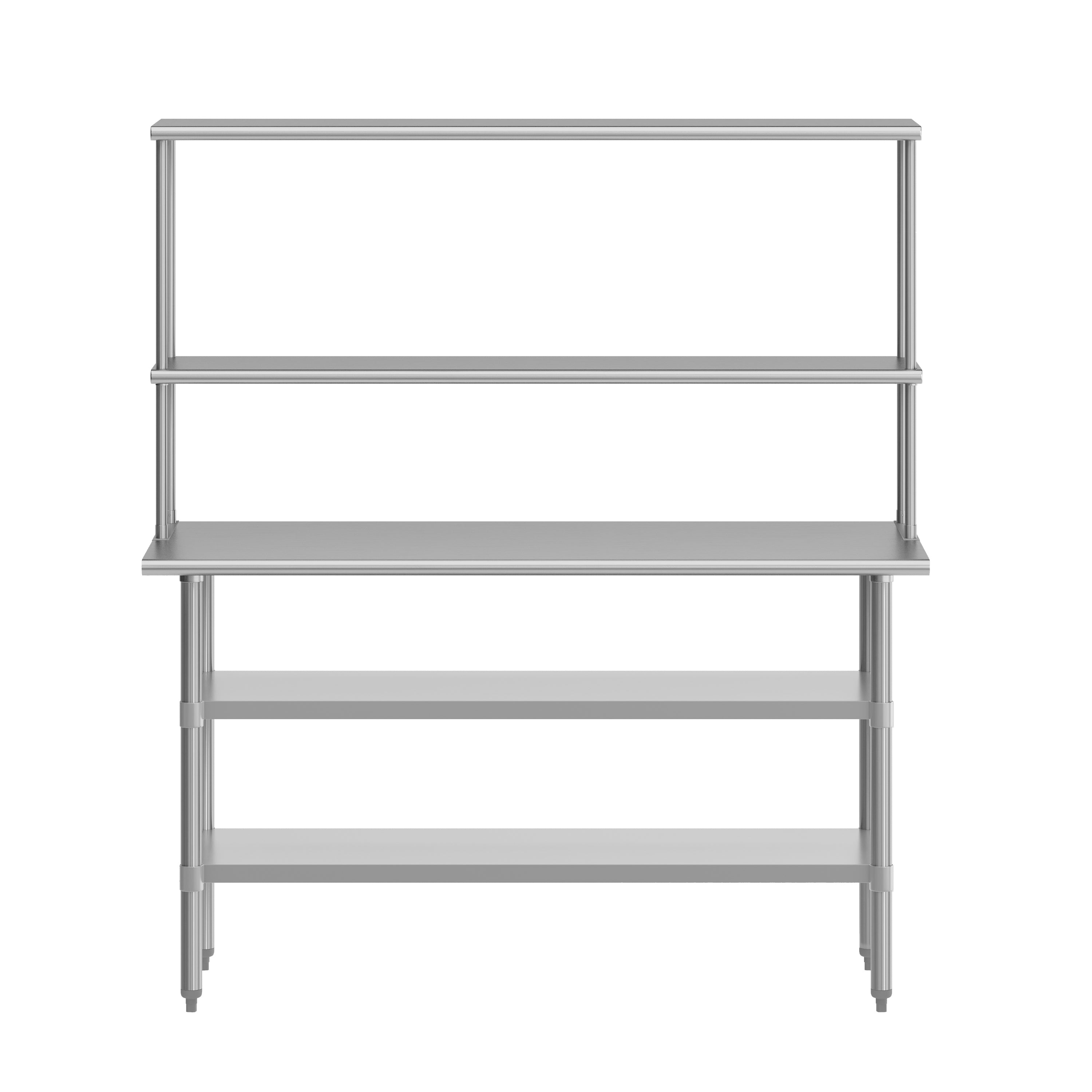 Reese Portable Prep and Work Table with NSF Certified 18 Gauge Stainless Steel Top Shelf and Double Overshelves, 2 Galvanized Steel Undershelves