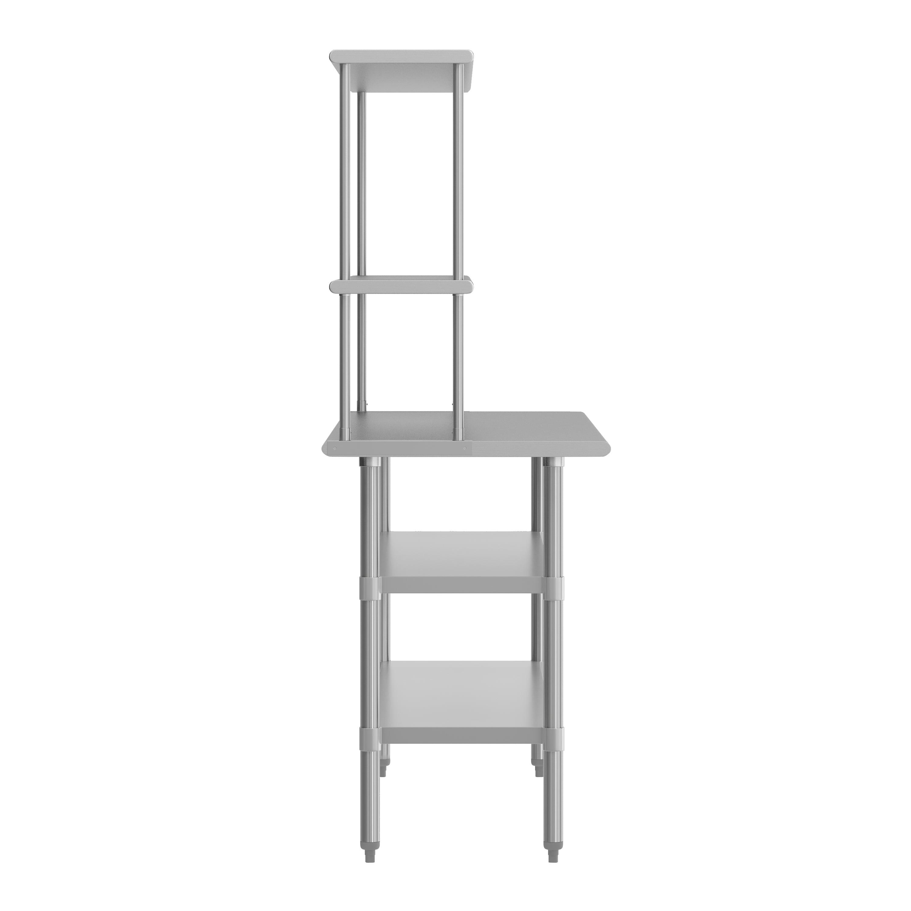 Reese Portable Prep and Work Table with NSF Certified 18 Gauge Stainless Steel Top Shelf and Double Overshelves, 2 Galvanized Steel Undershelves