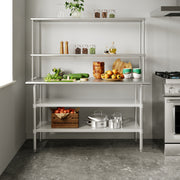 Reese Portable Prep and Work Table with NSF Certified 18 Gauge Stainless Steel Top Shelf and Double Overshelves, 2 Galvanized Steel Undershelves
