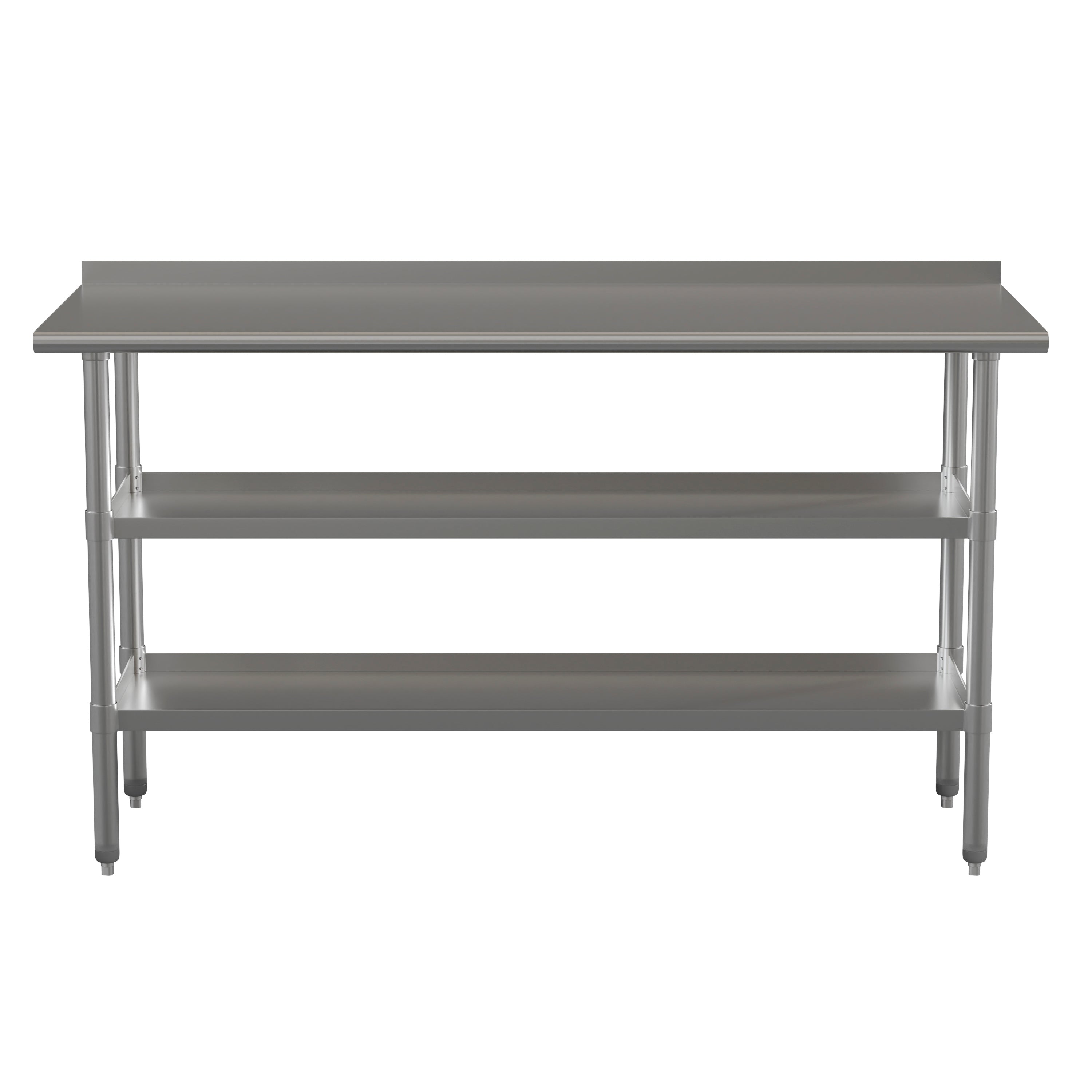 Randolph Stainless Steel 18 Gauge Work Table with 1.5" Backsplash and 2 Undershelves - 60"W x 24"D x 36"H, NSF