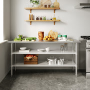 Reese 24x72 Portable Prep and Work Table with NSF Certified 18 Gauge Stainless Steel Top Shelf and 2 Adjustable Galvanized Steel Undershelves