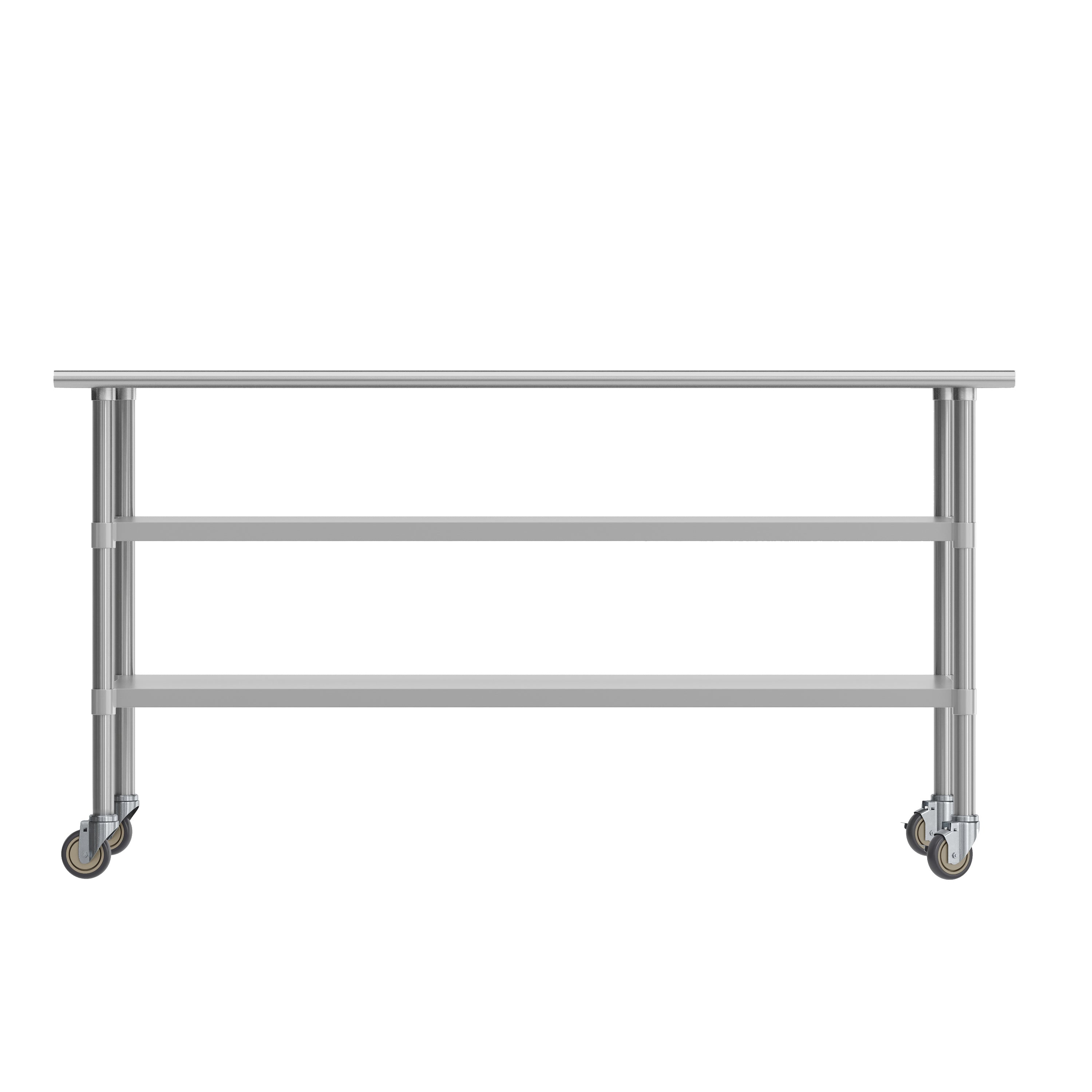 Reader NSF Certified Stainless Steel Prep and Work Table 30"x 72" with 2 Galvanized Steel Undershelves and 4 Casters, Heavy Duty Food Prep Worktable