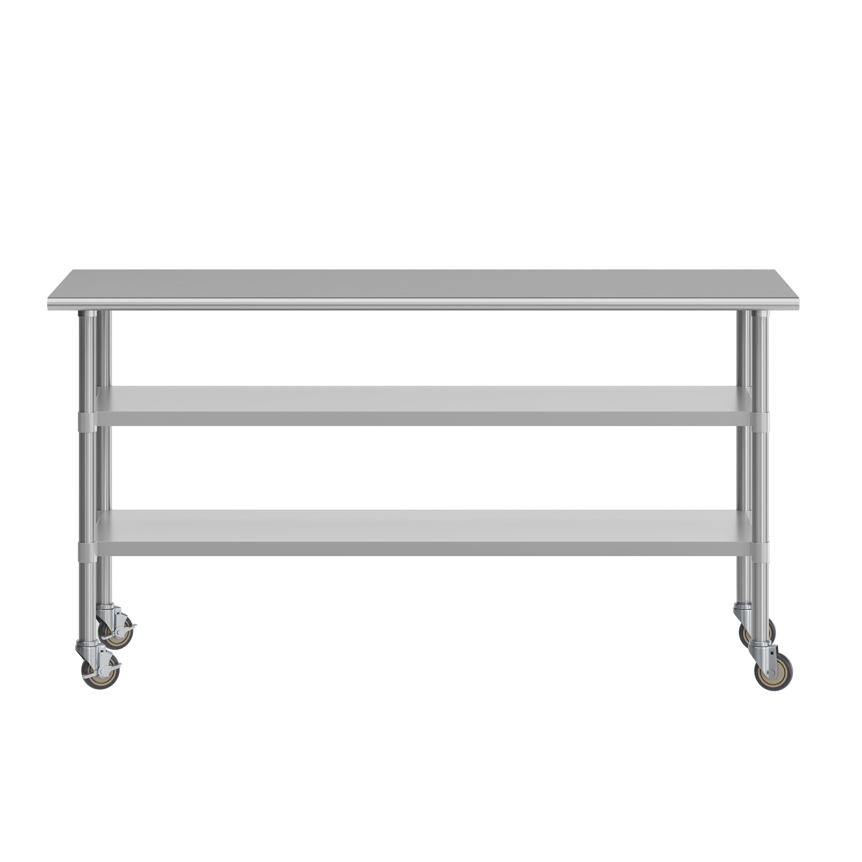 Reader NSF Certified Stainless Steel Prep and Work Table 30"x 72" with 2 Galvanized Steel Undershelves and 4 Casters, Heavy Duty Food Prep Worktable