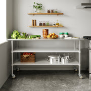Reader NSF Certified Stainless Steel Prep and Work Table 30"x 72" with 2 Galvanized Steel Undershelves and 4 Casters, Heavy Duty Food Prep Worktable