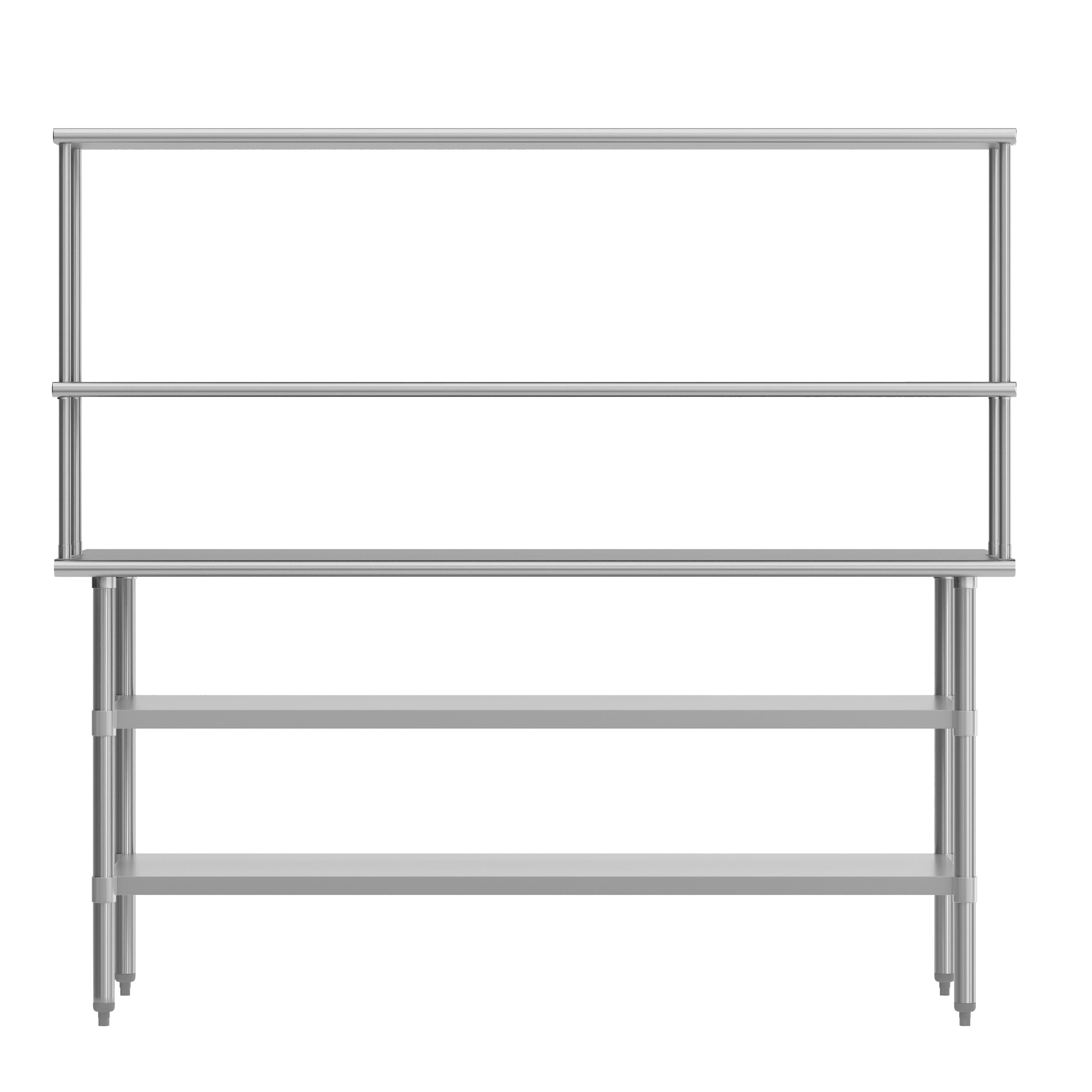 Reader Portable Prep and Work Table with NSF Certified 18 Gauge Stainless Steel Top Shelf and Double Overshelves and 2 Galvanized Steel Undershelves