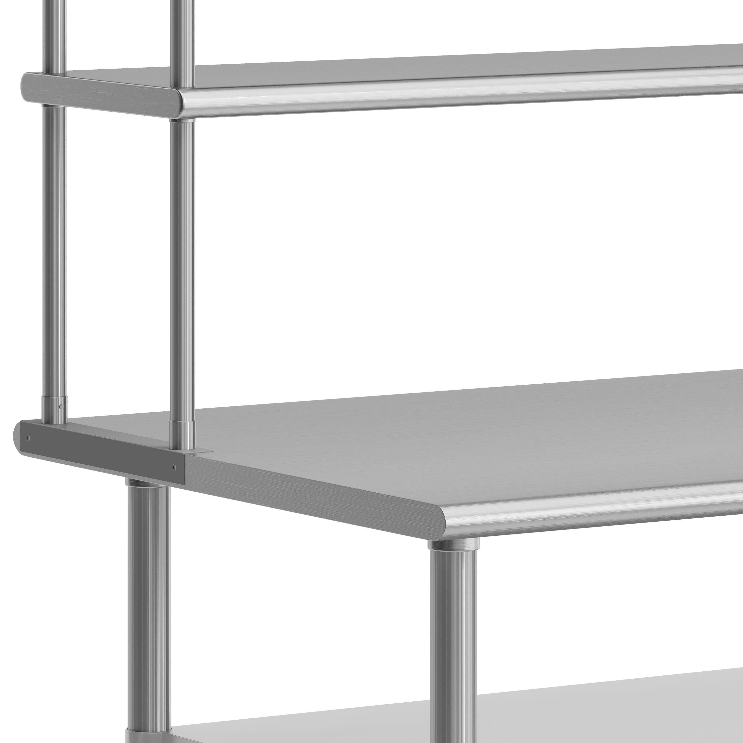Reader Portable Prep and Work Table with NSF Certified 18 Gauge Stainless Steel Top Shelf and Double Overshelves and 2 Galvanized Steel Undershelves