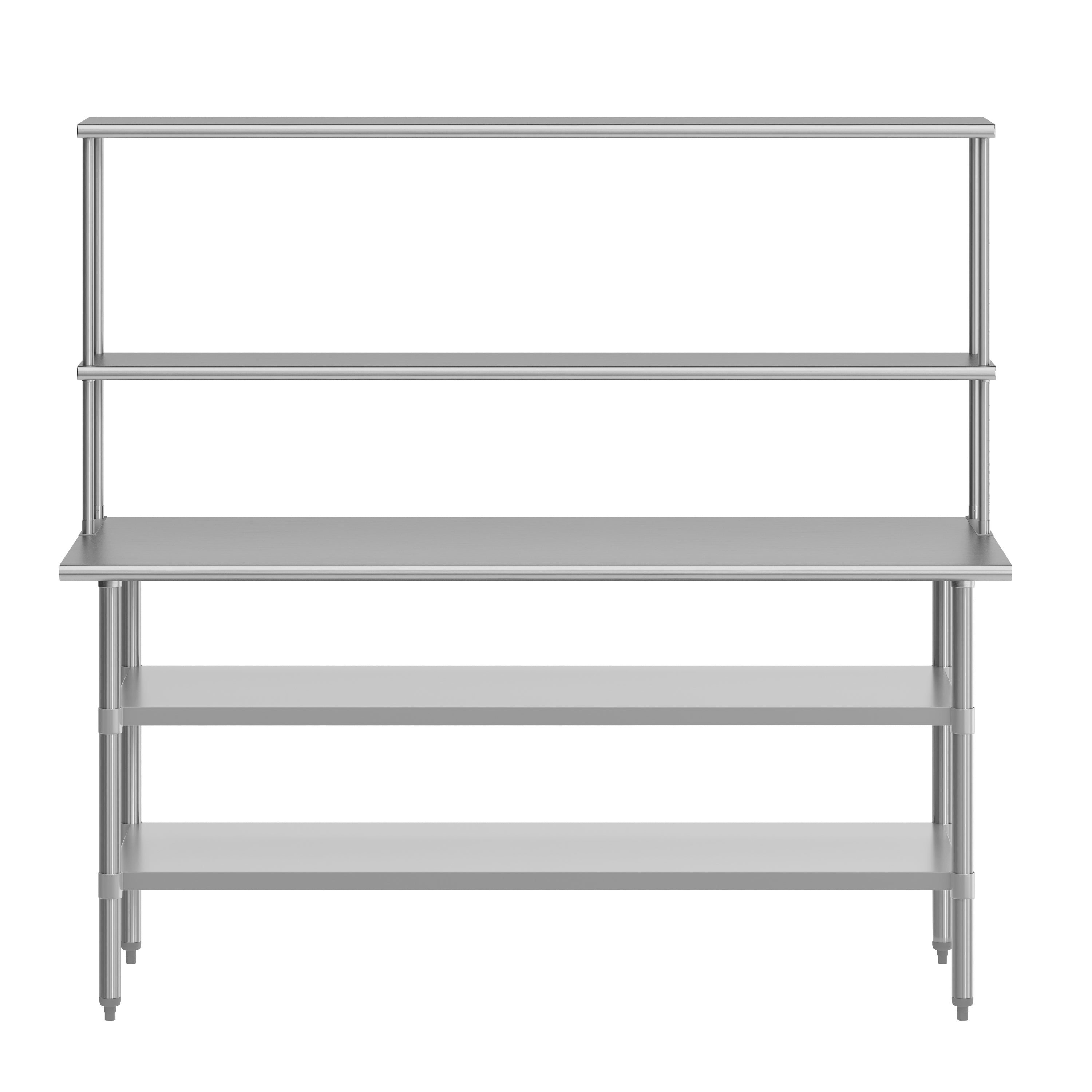 Reader Portable Prep and Work Table with NSF Certified 18 Gauge Stainless Steel Top Shelf and Double Overshelves and 2 Galvanized Steel Undershelves