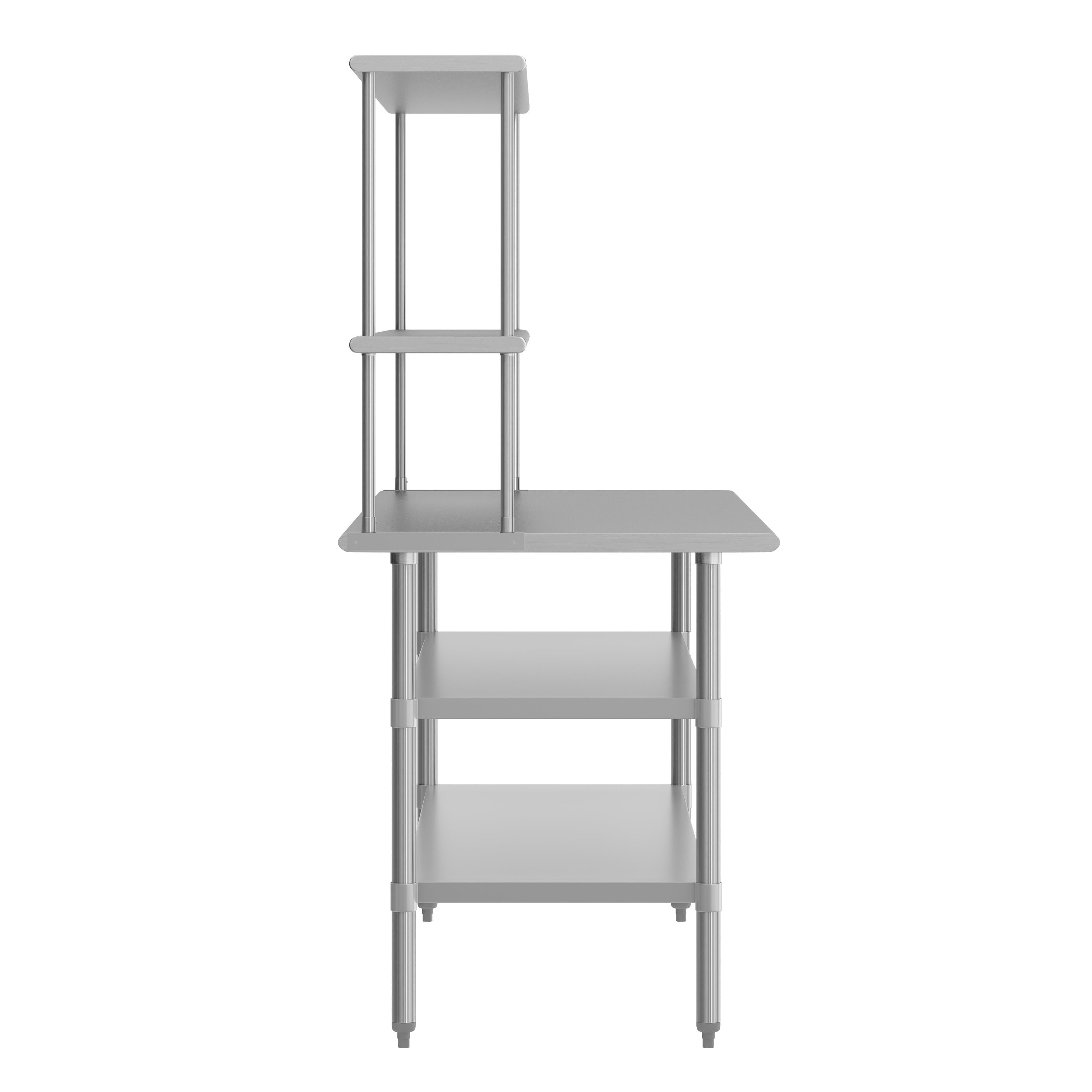 Reader Portable Prep and Work Table with NSF Certified 18 Gauge Stainless Steel Top Shelf and Double Overshelves and 2 Galvanized Steel Undershelves