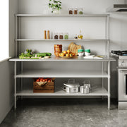Reader Portable Prep and Work Table with NSF Certified 18 Gauge Stainless Steel Top Shelf and Double Overshelves and 2 Galvanized Steel Undershelves