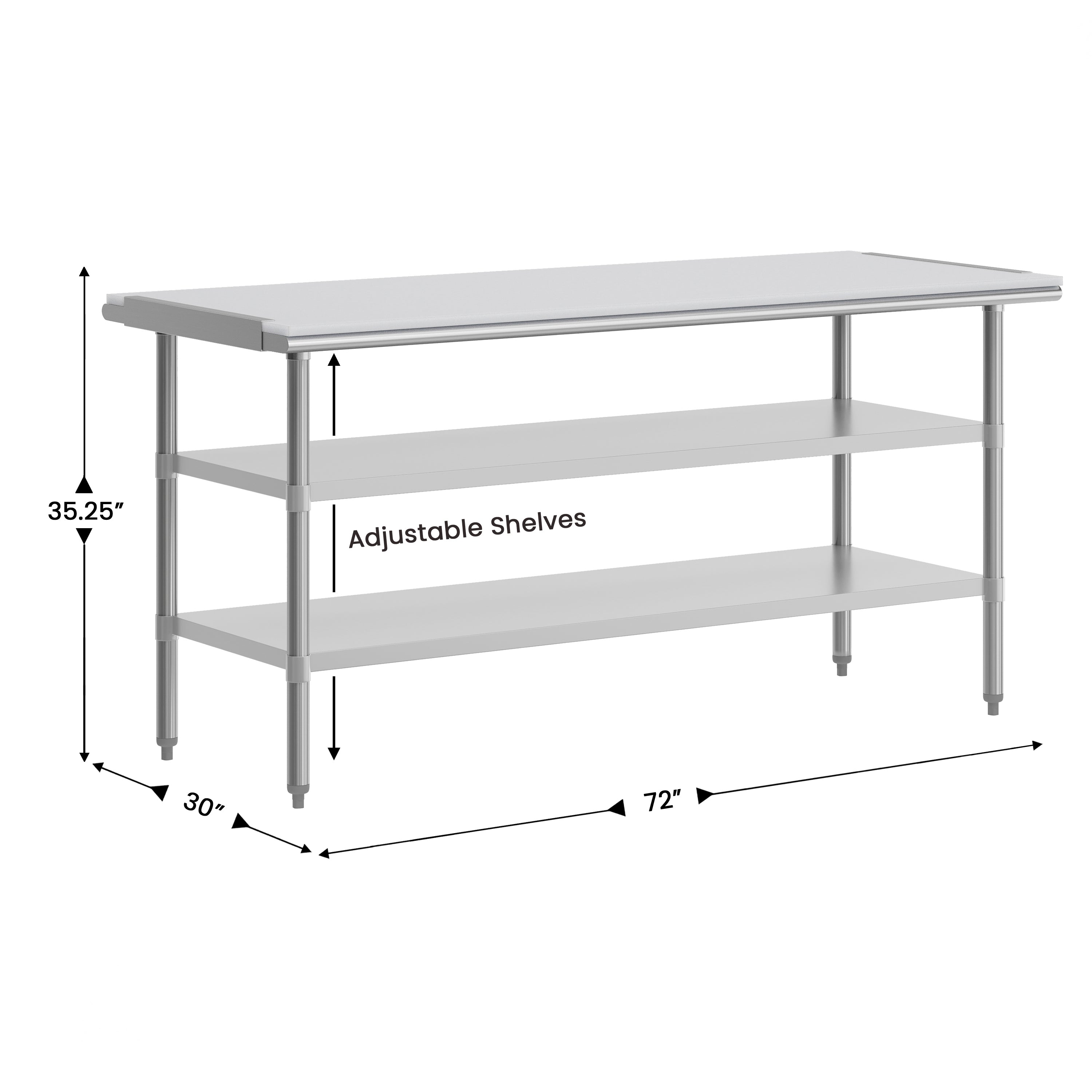 Reader Portable Prep and Work Table with NSF Certified 18 Gauge Stainless Steel Top Shelf with Poly Cutting Board and 2 Galvanized Steel Undershelves