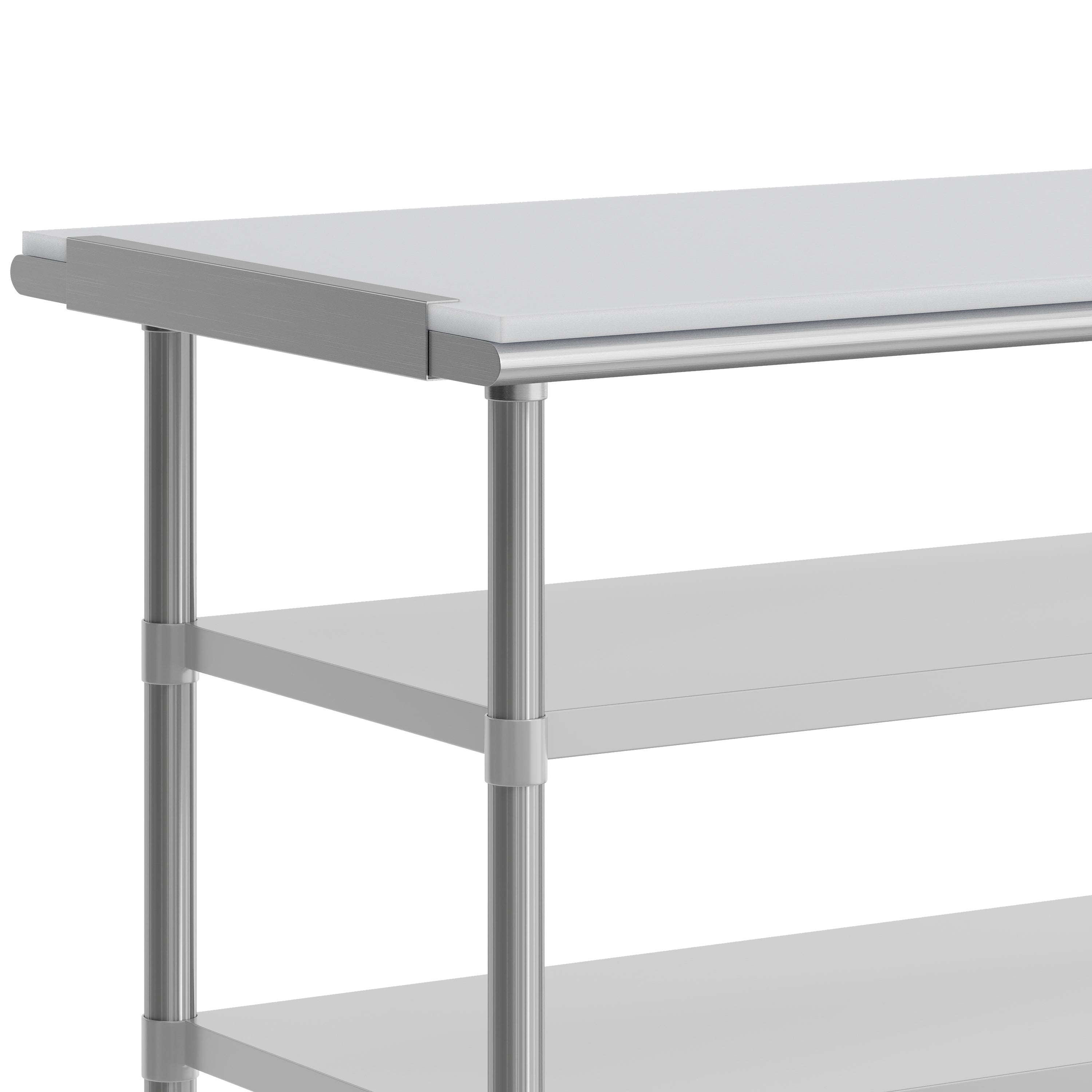 Reader Portable Prep and Work Table with NSF Certified 18 Gauge Stainless Steel Top Shelf with Poly Cutting Board and 2 Galvanized Steel Undershelves