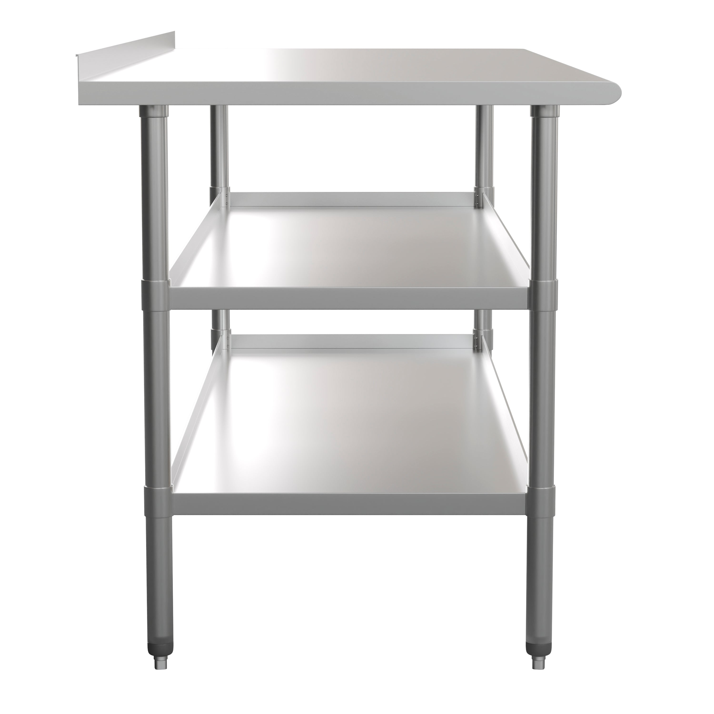 Ravenel Stainless Steel 18 Gauge Work Table with 1.5" Backsplash and 2 Undershelves - 72"W x 30"D x 34.5"H, NSF