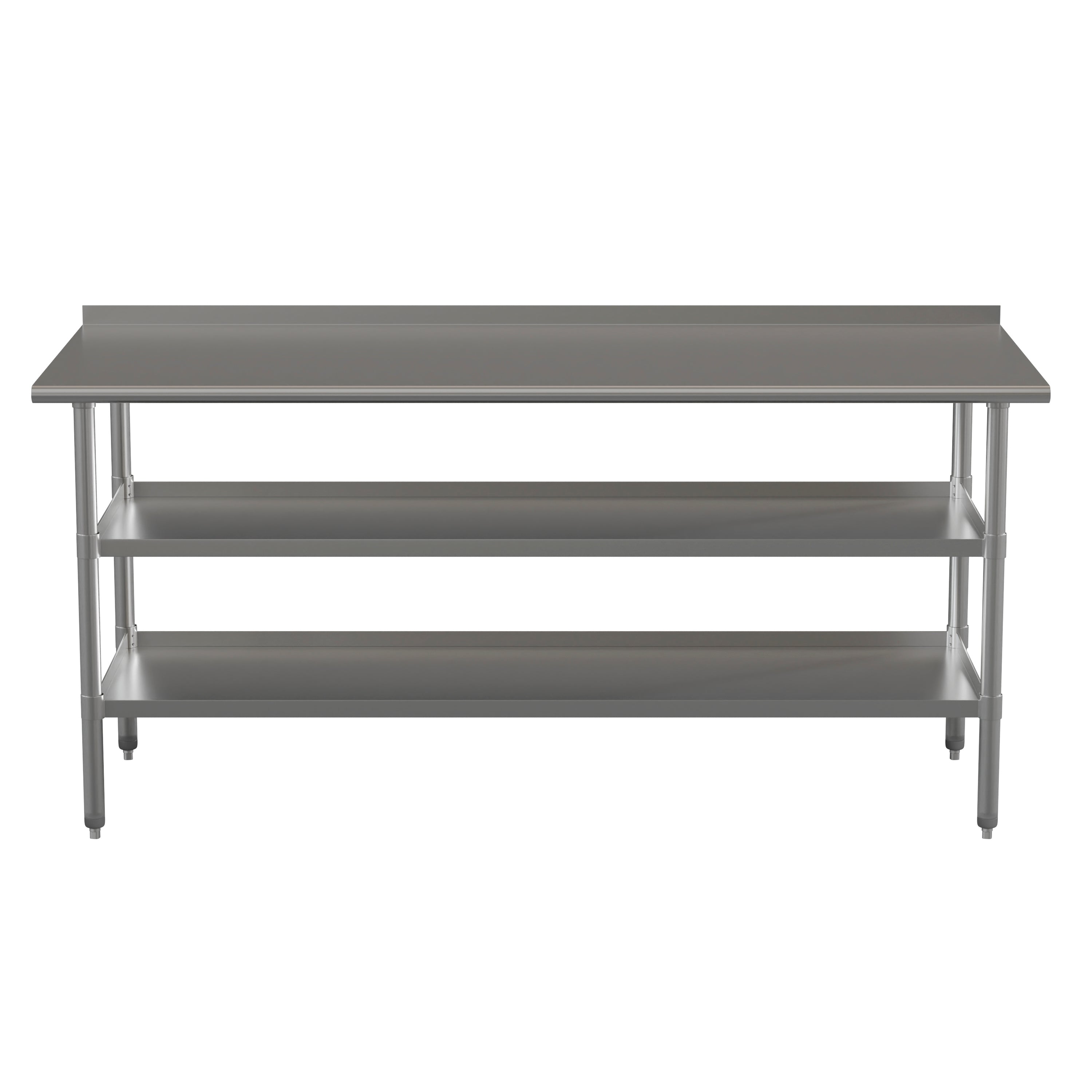 Ravenel Stainless Steel 18 Gauge Work Table with 1.5" Backsplash and 2 Undershelves - 72"W x 30"D x 34.5"H, NSF