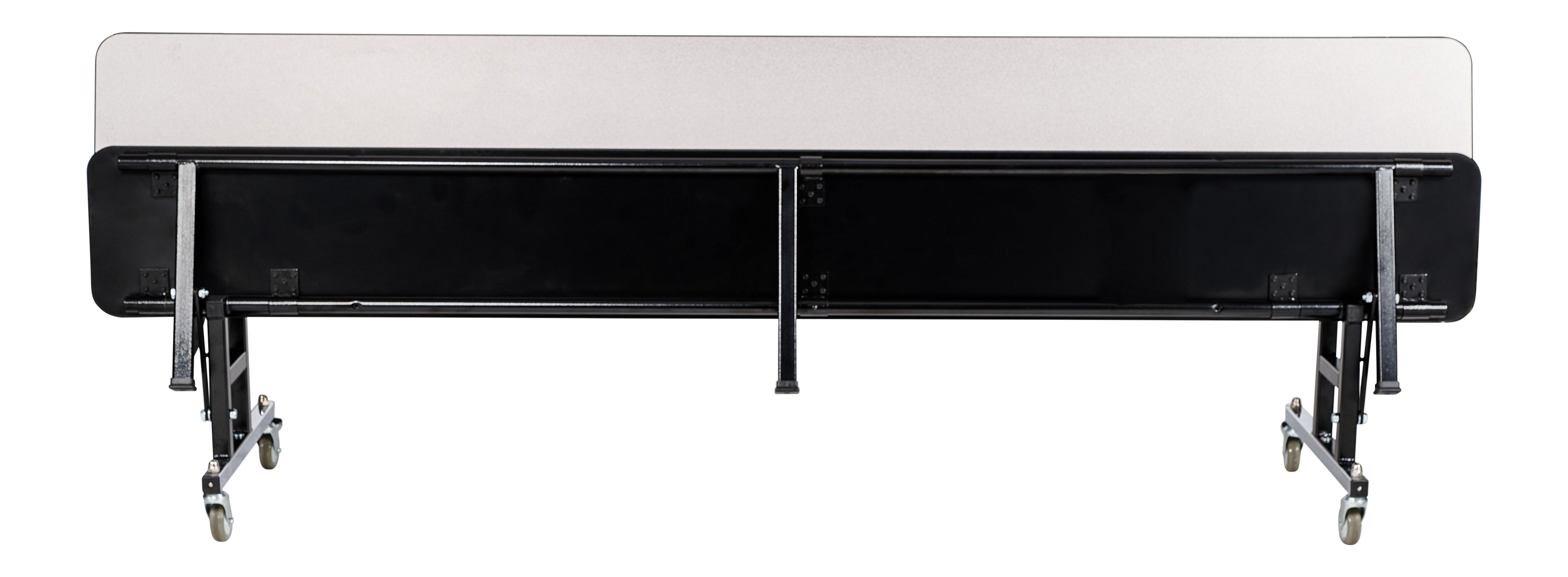 NPS® Convertible Bench Cafeteria Table, 8'L, Plywood Core, Edge Type: ProtectEdge, Frame Type: Textured Black (Specify Laminate Tabletop/Seat Color and Height)