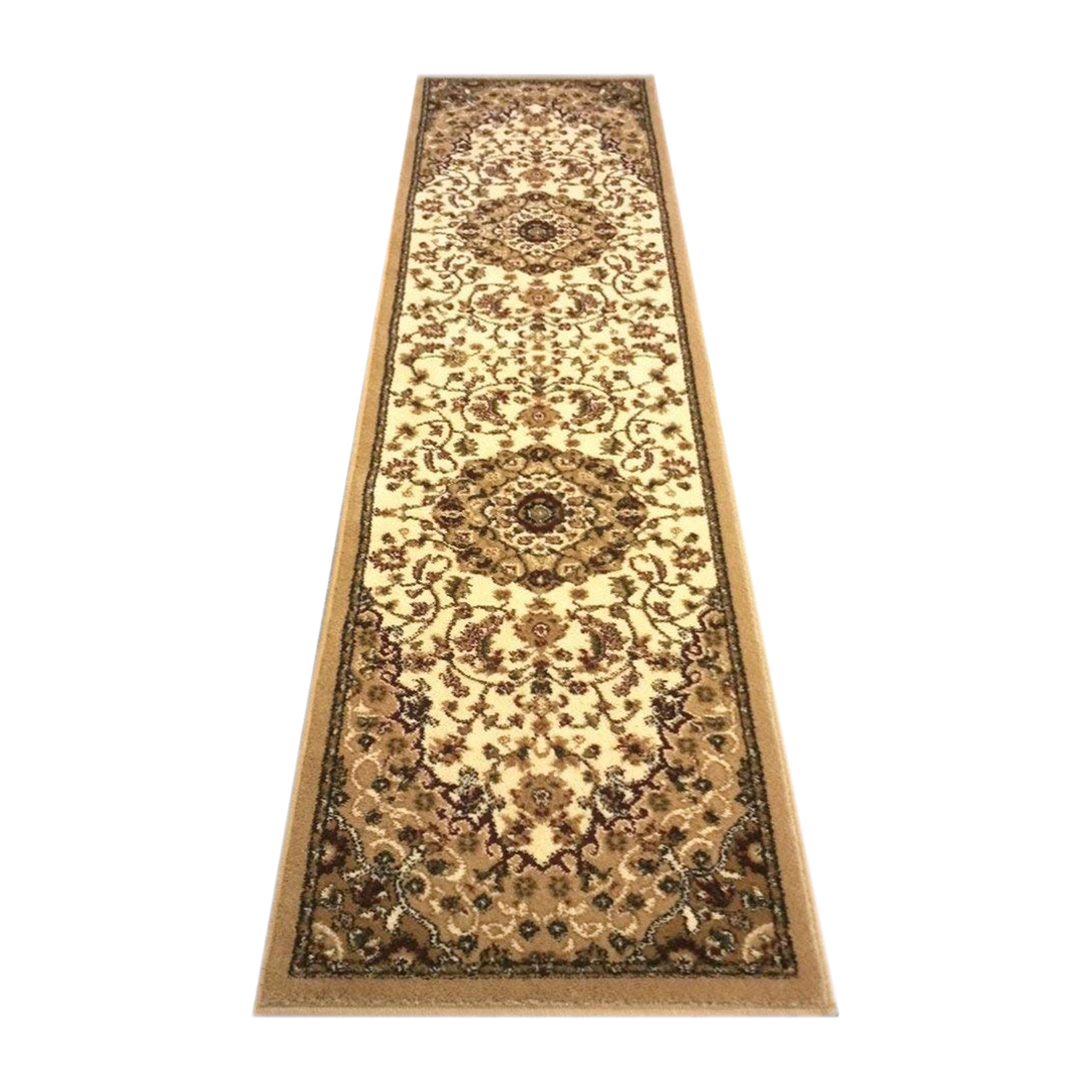 Mersin Collection Persian Style 2' x 7' Ivory Area Rug - Olefin Rug with Jute Backing - Hallway, Entryway, Bedroom, Living Room